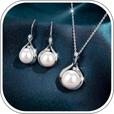 925 Sterling Silver CZ Freshwater Cultured Pearls Bridal Pendant Necklace Earrings Wedding Jewelry Sets for Lover