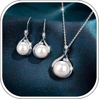 925 Sterling Silver CZ Freshwater Cultured Pearls Bridal Pendant Necklace Earrings Wedding Jewelry Sets for Lover