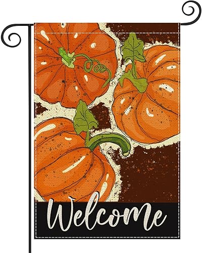 Asminifor Bandera de jardín de calabaza de bienvenida de otoño, acuarela, cosecha de otoño, calabaza, arpillera, doble cara, vertical, estacional,