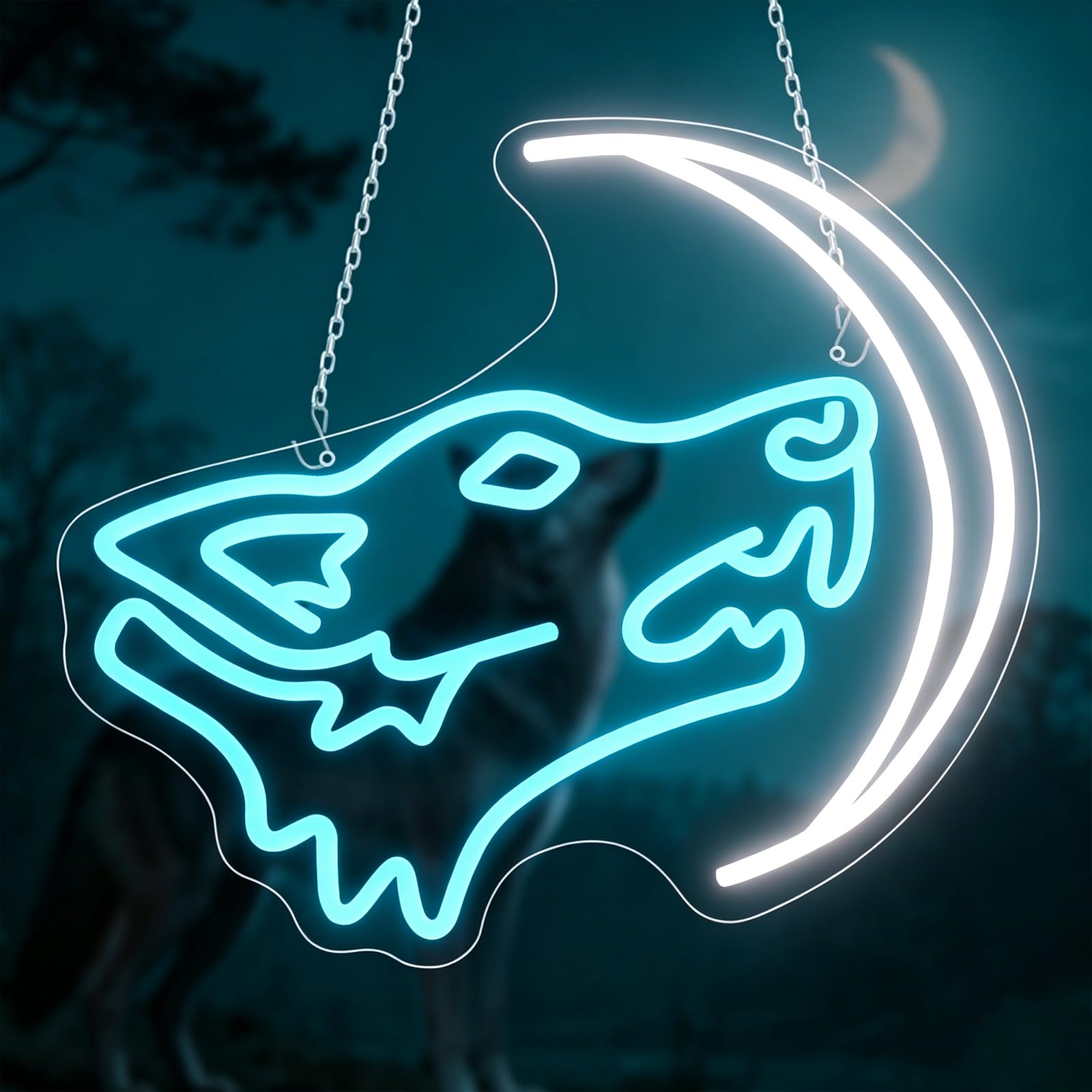 Wolf Neon Sign Wolf Moon LED Sign Animal Light for Wall Decoration Neon Light for Game Zone Bar Pub Man Cave Party Birthday Gift for Boys Men Teen — image 1
