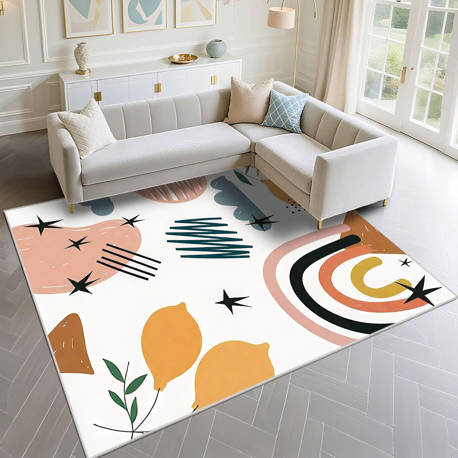 Tapis d'entrée résistant 160x250cm beige rose grand tapis extérieur de salon et bureau moderne