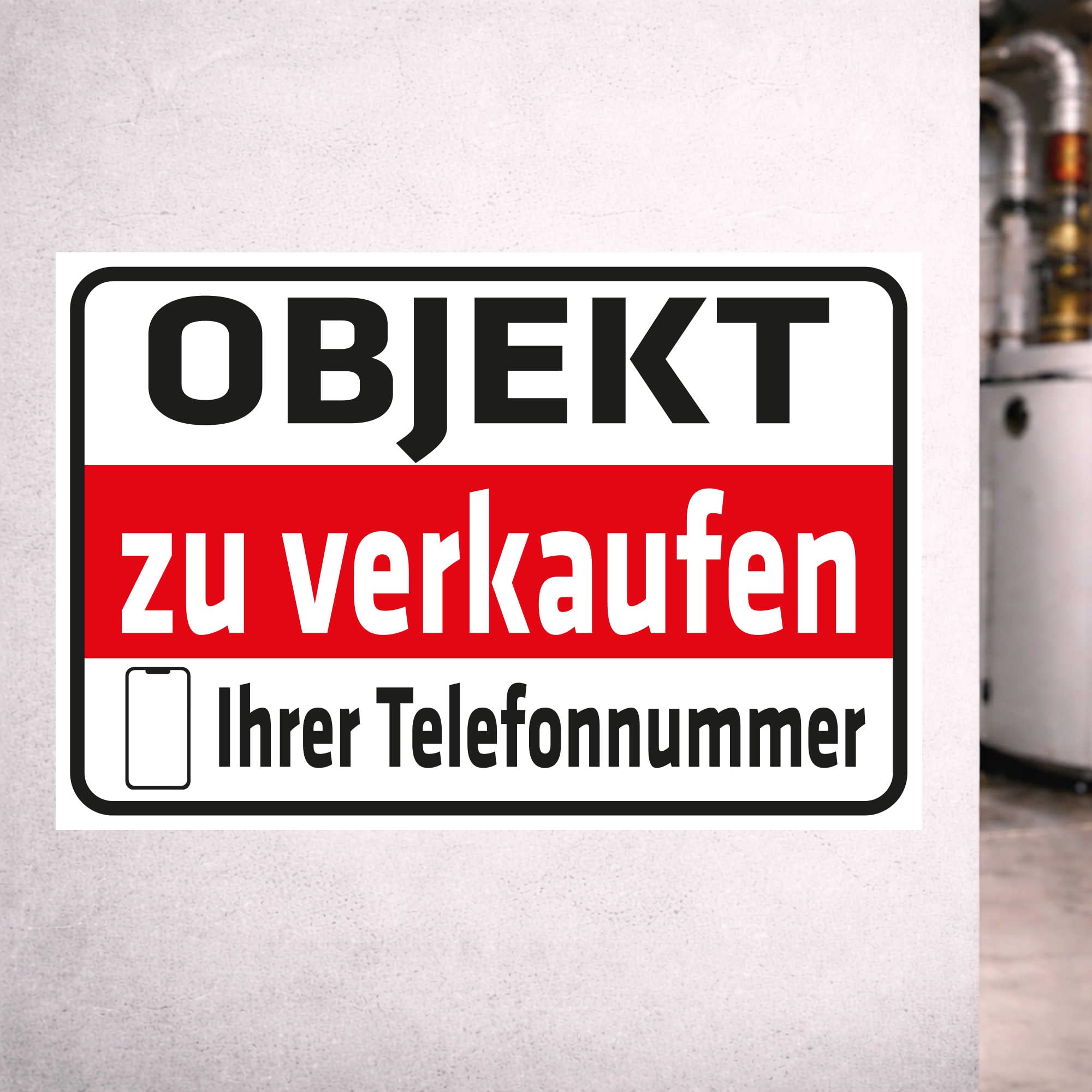 INDIGOS UG - Aluverbundplatte Schilder 3mm - Sicherheit - Objekt zu verkaufen - mit Ihrer Telefonnummer - 600x400 mm - Hotel, Firma, Schutz, KITA, Arzt, Praxis, Wohnung