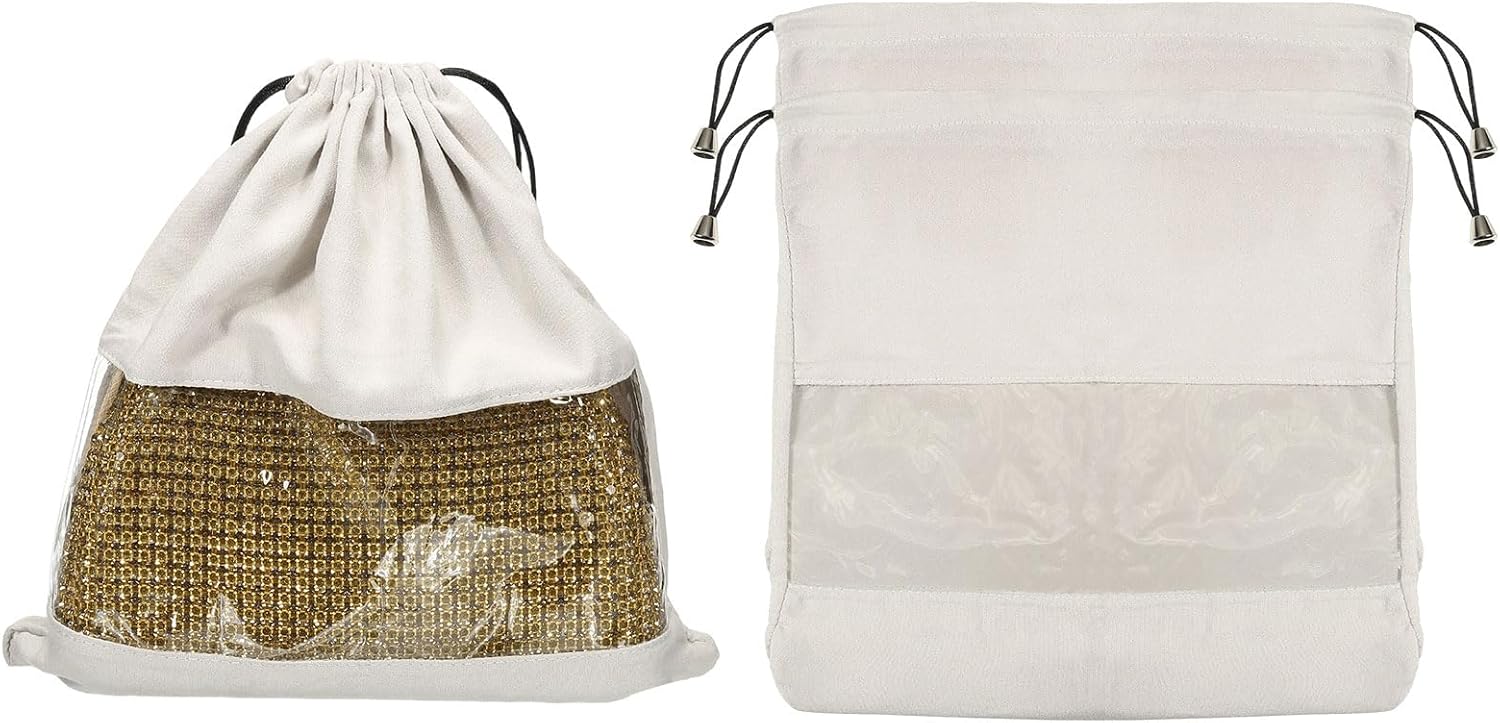 uxcell 3 Pack Dust Bags for Handbags, 23.62"x21.65" Cotton Drawstring Storage Pouch Bag with Window Dust Cover Storage Bags for Purses Shoes Boots Daily Travel Storage, Coffee