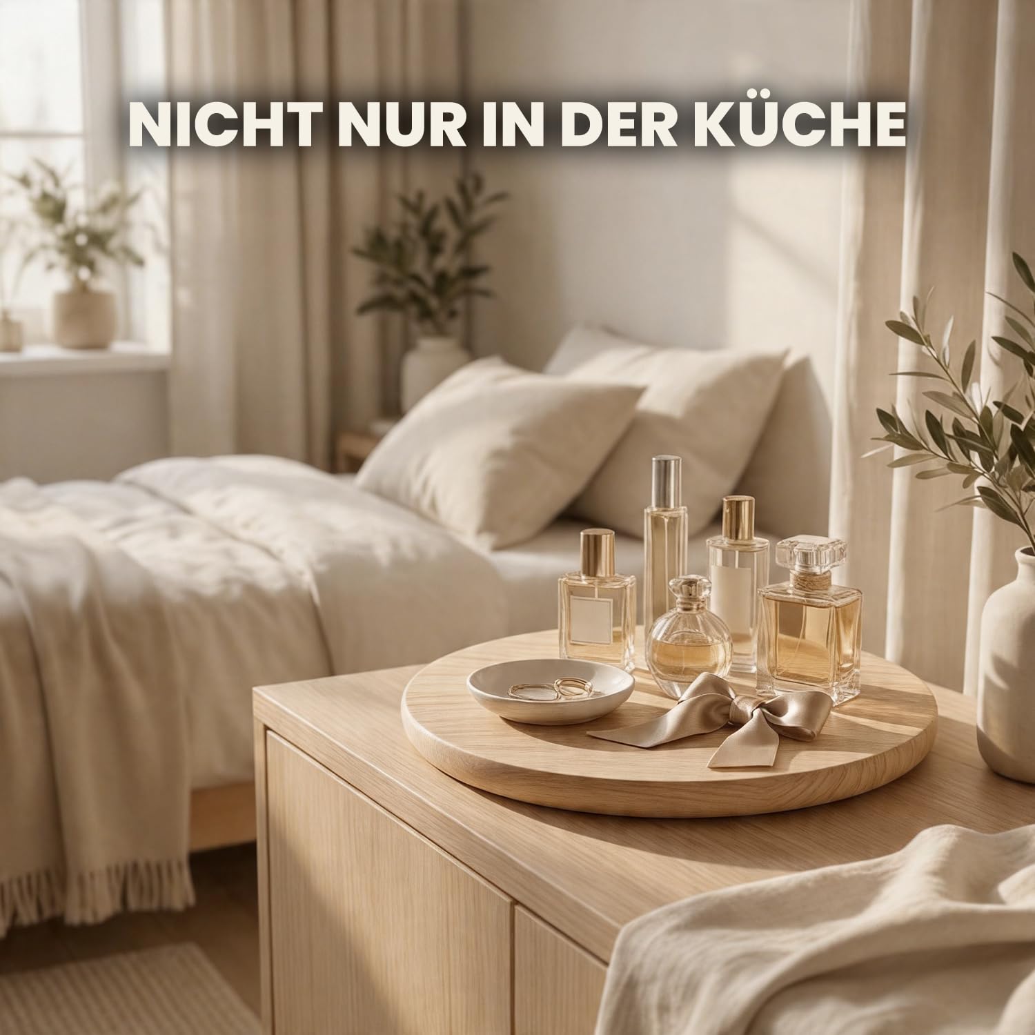 Drehteller Holz stabil mit Rutschfester Unterseite Durchmesser 40 cm | 40 cm, Robustes Buchenholz massiv, 360 drehbar, Stabiler Stand, Leichtgängige Rotation, Für Küche und Esstisch