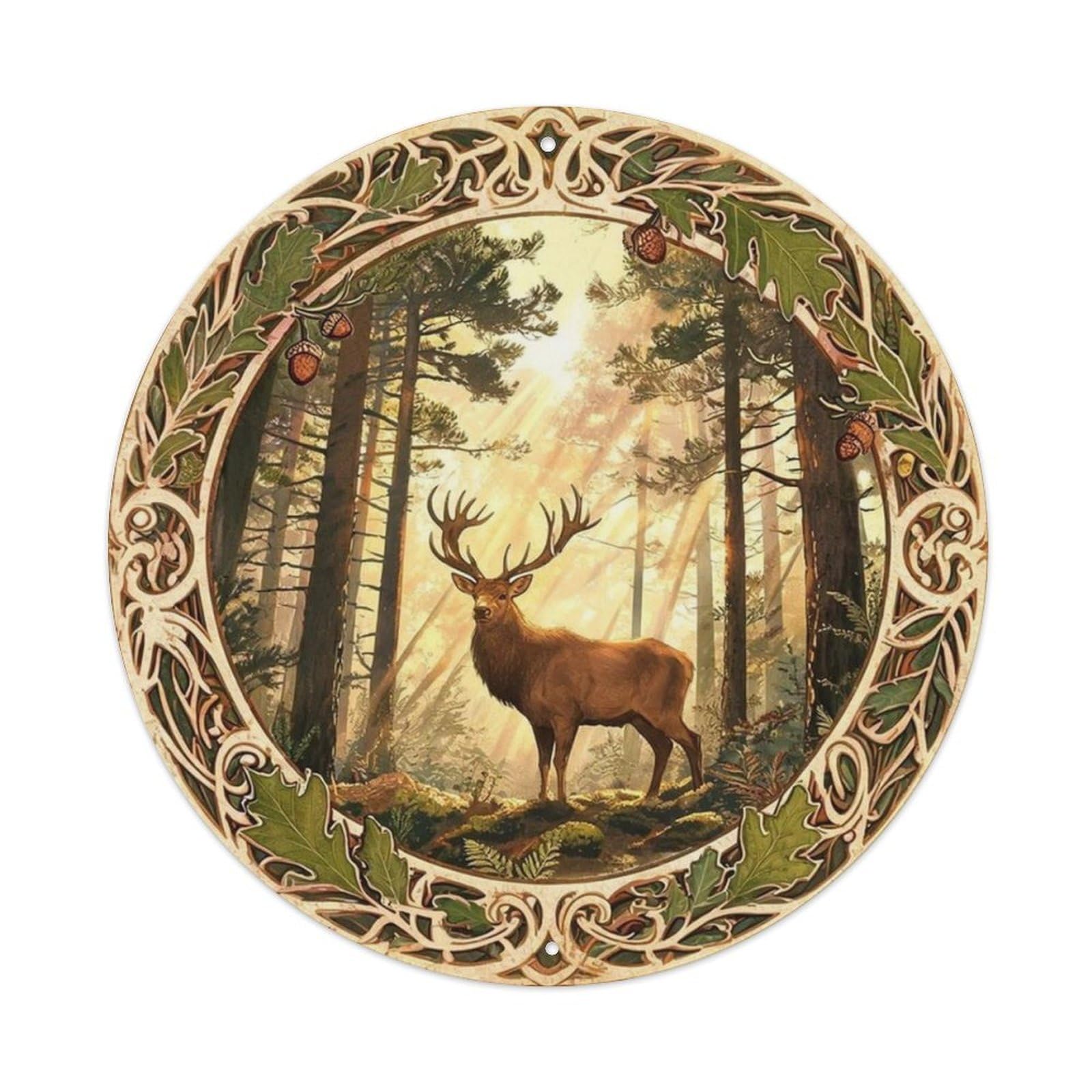Vintage Forest Deer Silhouette Metal Tin Sign Plaque