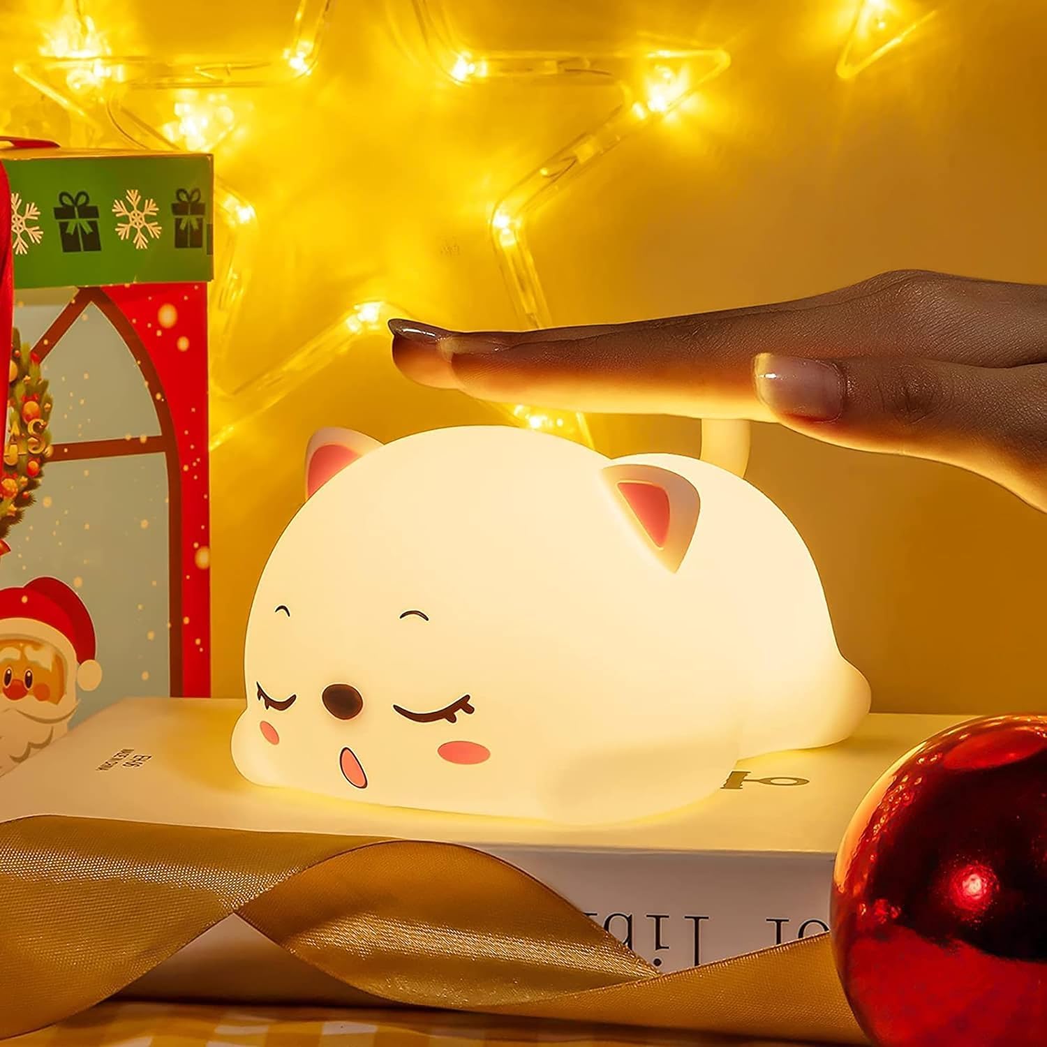 Rechargeable Decorative Lamp Cute Cat Night Light With Fish - Silicone LED  Lamp With 8 Brightness Levels Cute Cat Silicone LED Night Light, image size:1500x1500