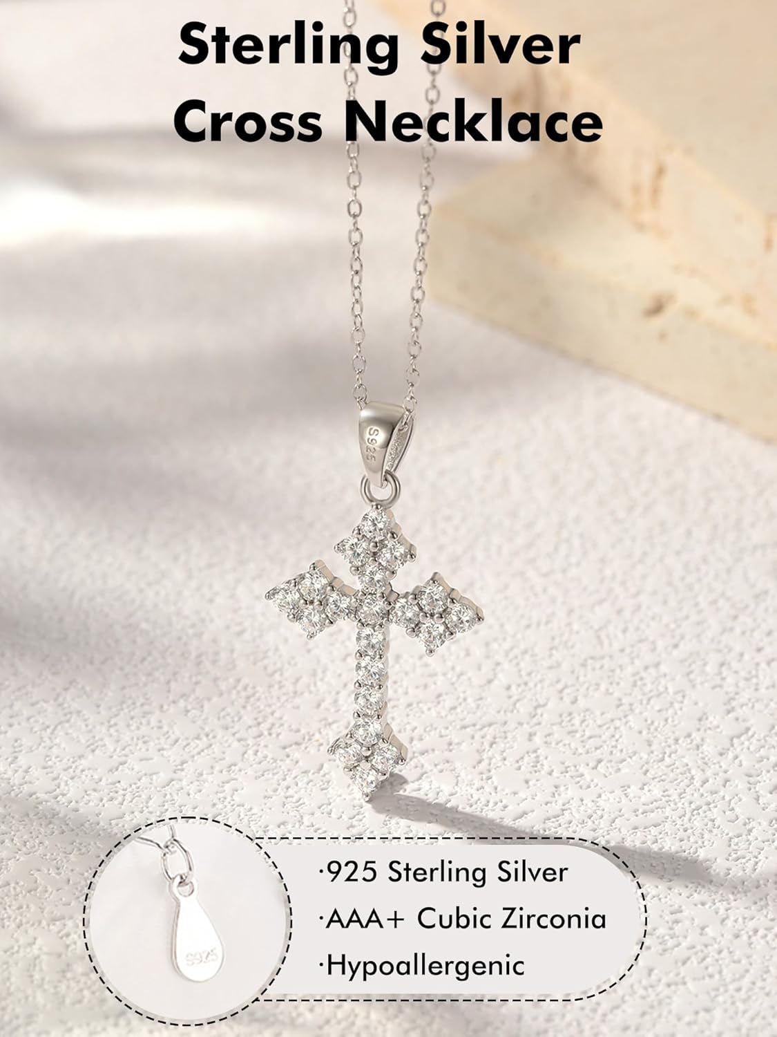 CUTEFEEL 925 Sterling Silver Cross Necklaces for Women, Dainty Cubic Zirconia Cross Pendant Necklace Gift, 18+2 Inches - Image 6