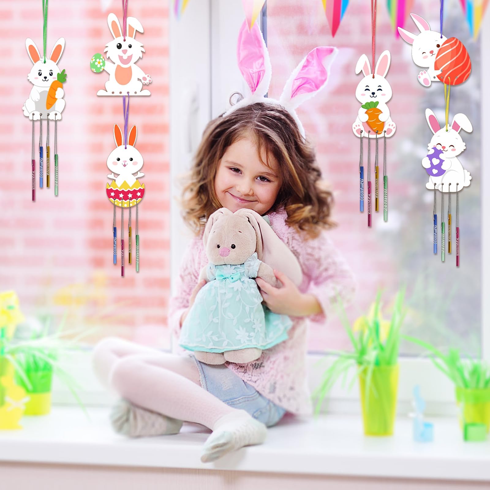 WEDNOK Kit De Pascua De 12 Campanillas De Viento De Madera Para Pintar – Manualidades Con Pollitos, Huevos, Conejos Y Zanahorias, Ideal Para Decorar Y Regalar