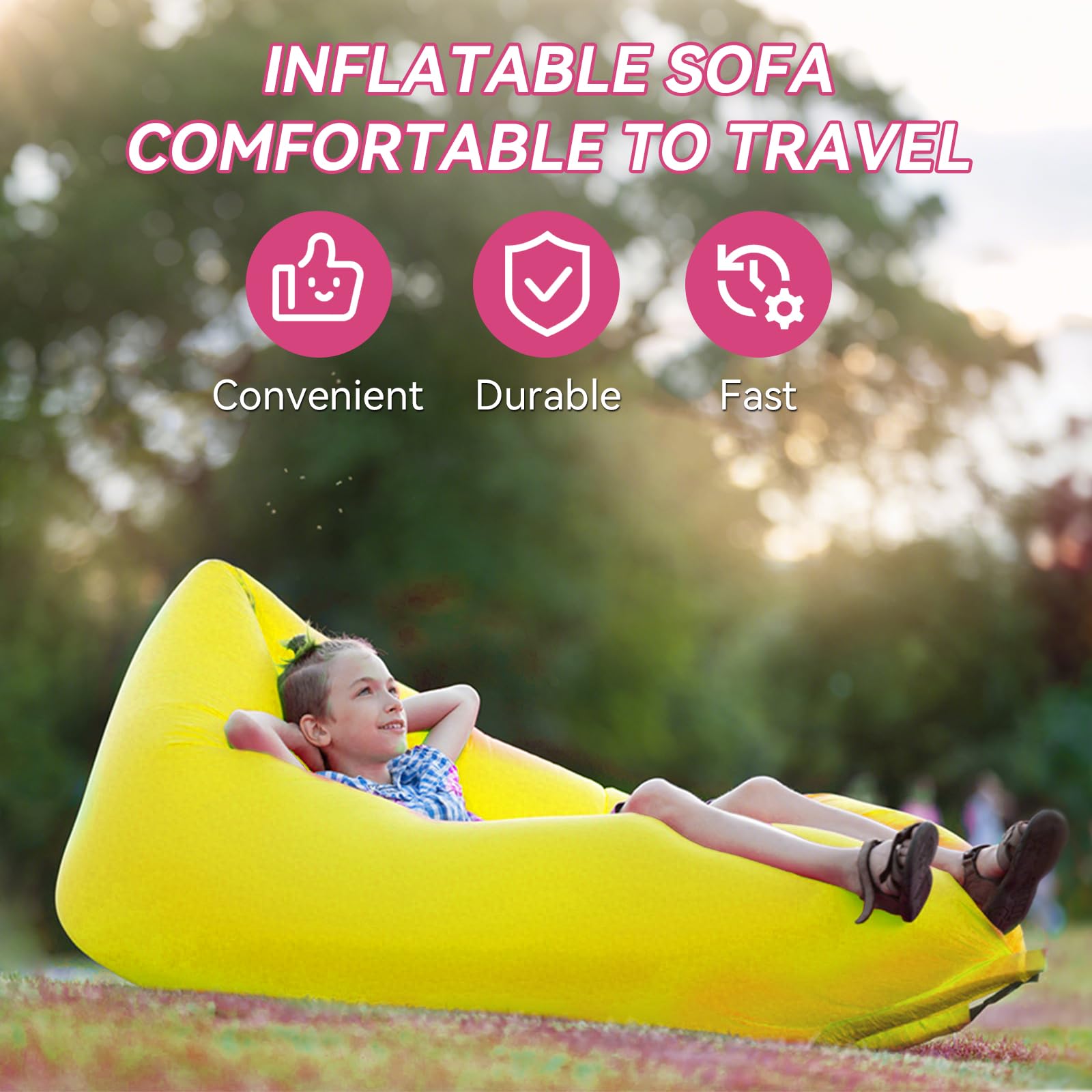 plplaaoo Inflatable Lounger Inflatable Couch for Travelling,Outdoor Camping Beach Chair,Inflatables Loungers Portable Foldable Air Sofa Matress for Outdoor Camping Beach Part (yellow) - Image 2