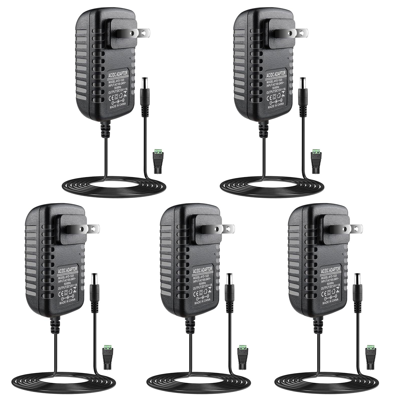 LightingWill 12V Power Supply, 12W Power Adapter, 110V AC to 12V 1A DC Power Supply, Wall Plug Transformer for Devices with 5.5/2.1mm DC Connector (5