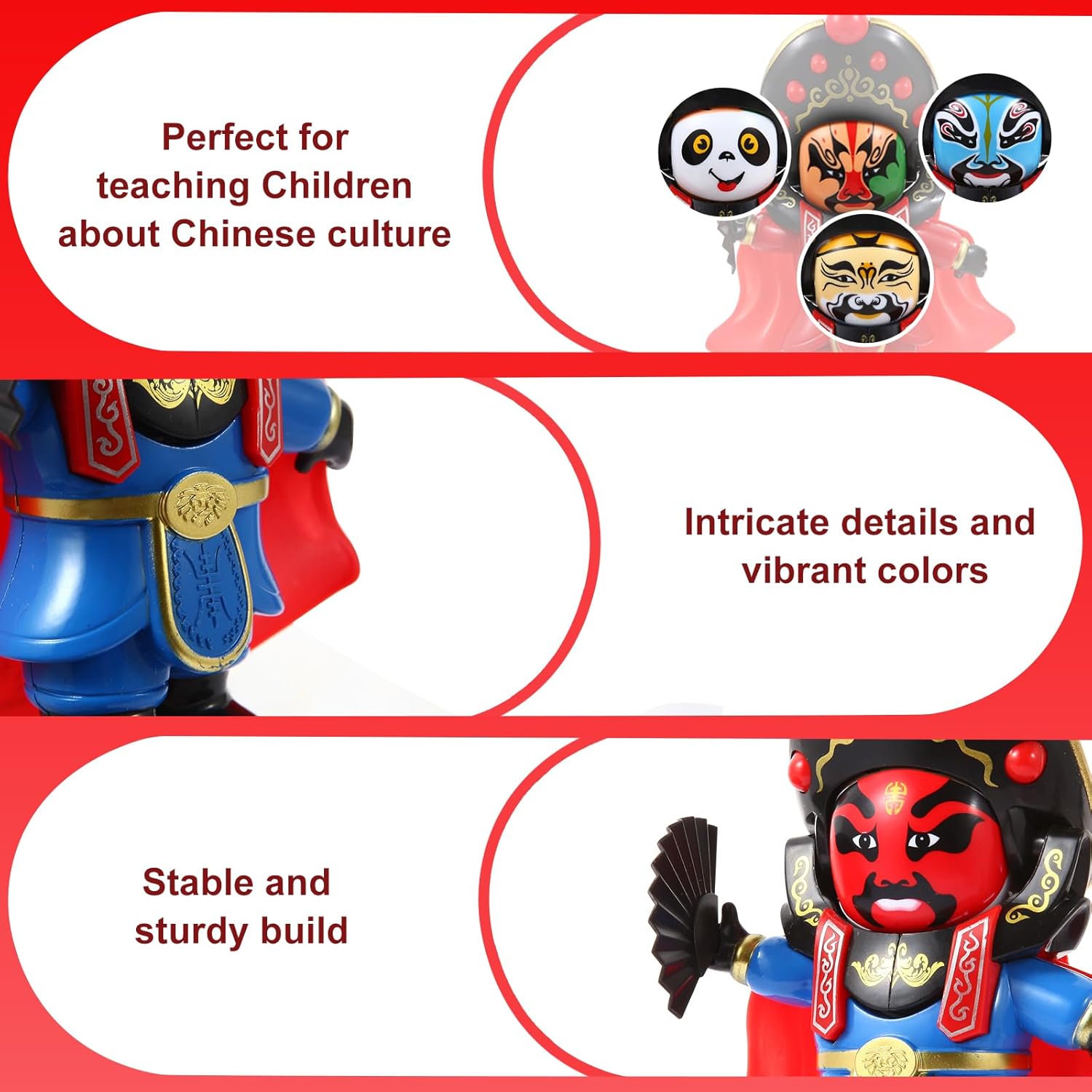 YUE MOTION Sichuan Opera Face Changing Doll -3 Pack-Mask Shifting Puppet Decoration - Bian Lian Plastic Decorative Ornament Toys with 4 Unique Faces - Fidget Toys for Christmas Stocking Stuffer
