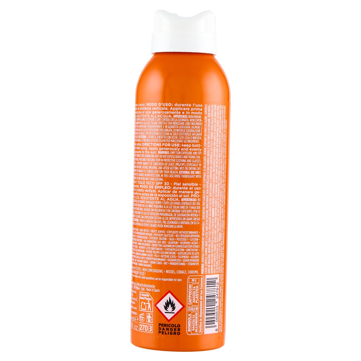 Rilastil Sun System, Dry Touch Spray SPF30 ad Azione Antiossidante per Pelle Sensibile, resistente all'acqua, 200 ml