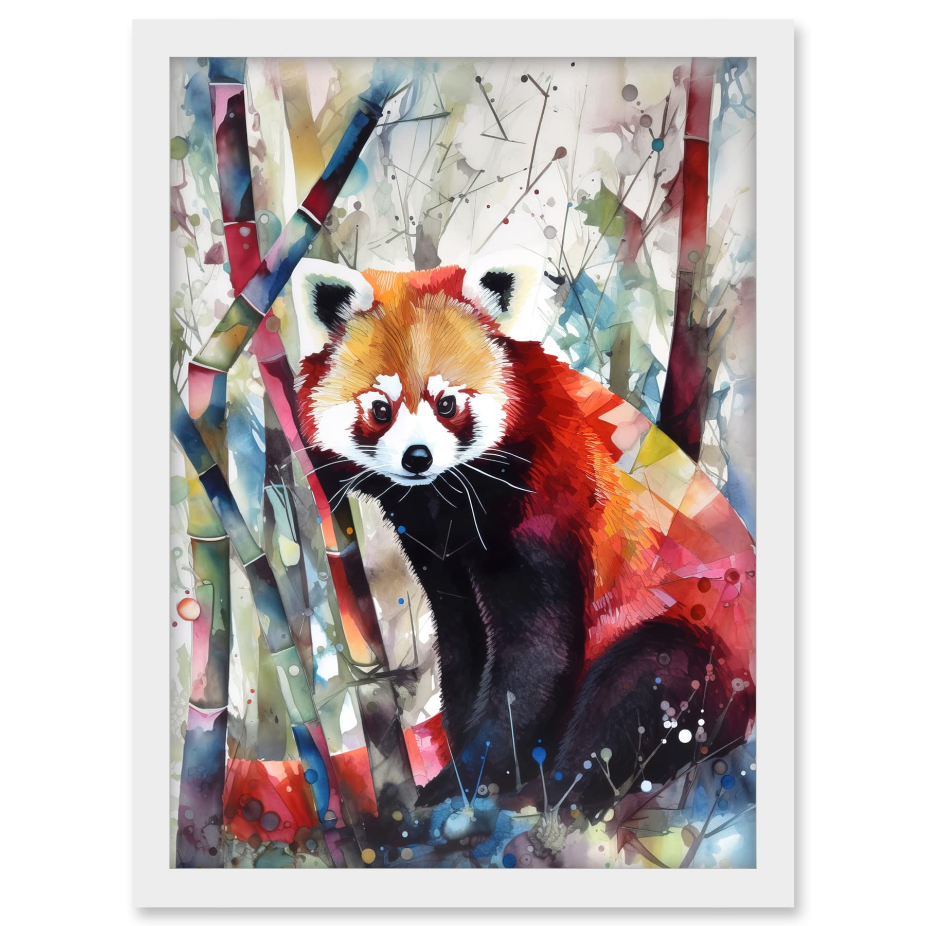 Artery8 Red Panda In Bamboo Forest Folk Art Artwork Framed A3 Wall Art Print