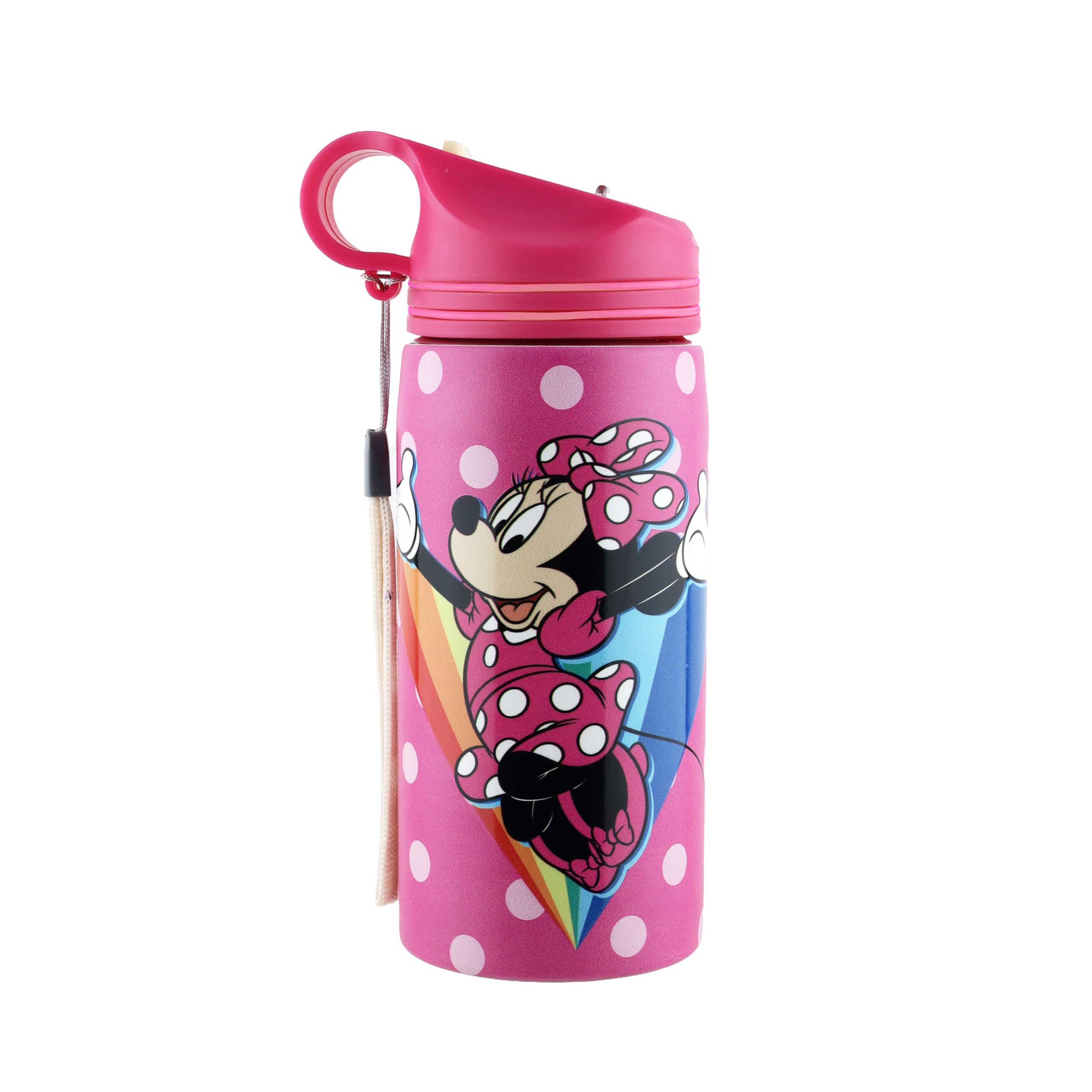 Comiclyfe Disney Minnie Mouse 500ml Stainless Steel Sipper Water Bottle – Leak-Proof, Airtight, with Carrying Loop – Perfect for Girls & Back to School (Pink)
