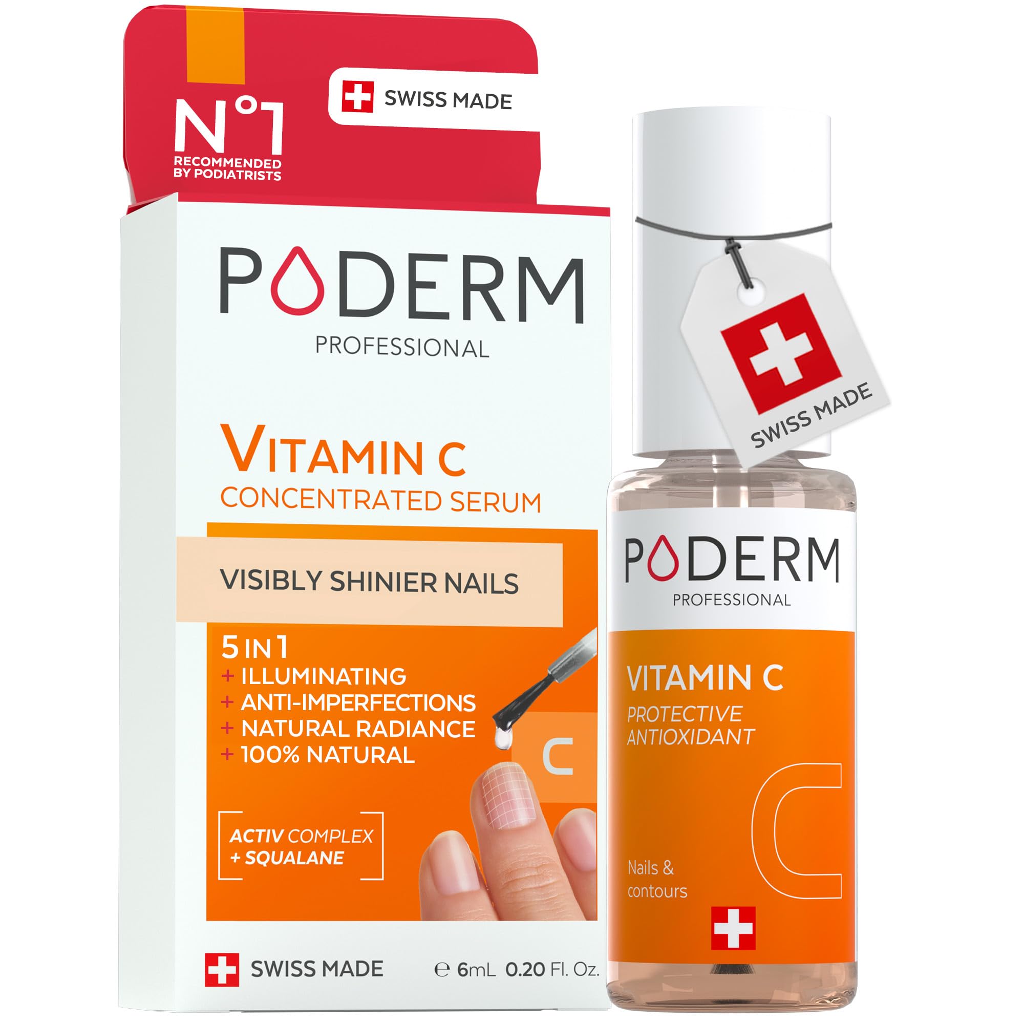 PODERM 5 in 1 Nail Booster Serum – Vitamin C | Illuminating & Antioxidant for Dull Nails – 6 ML | Nourishes, Strengthens and Protects Nail | 100% Natural – Developed by a Podiatrist in Switzerland
