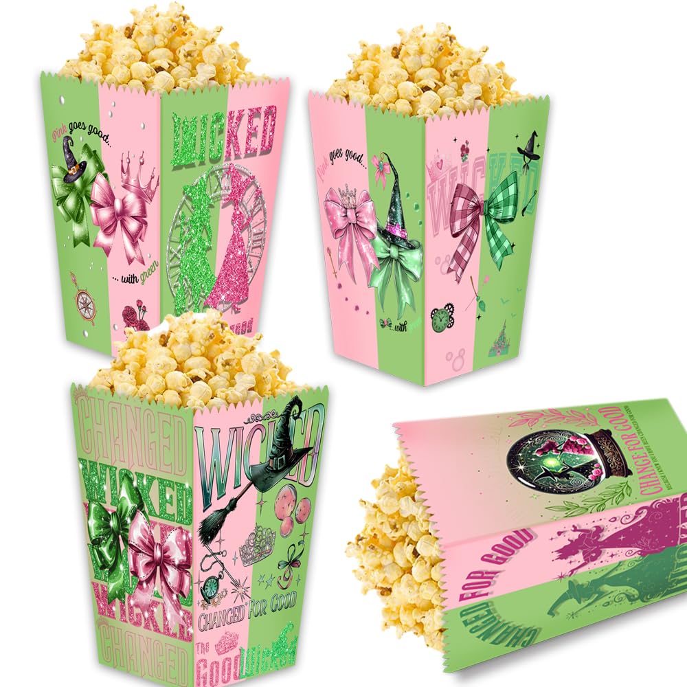 24pcs Witch theme Party Popcorn Boxes ,Green and Pink Popcorn Treat Boxes Dessert Cookie for Birthday Party Decorations