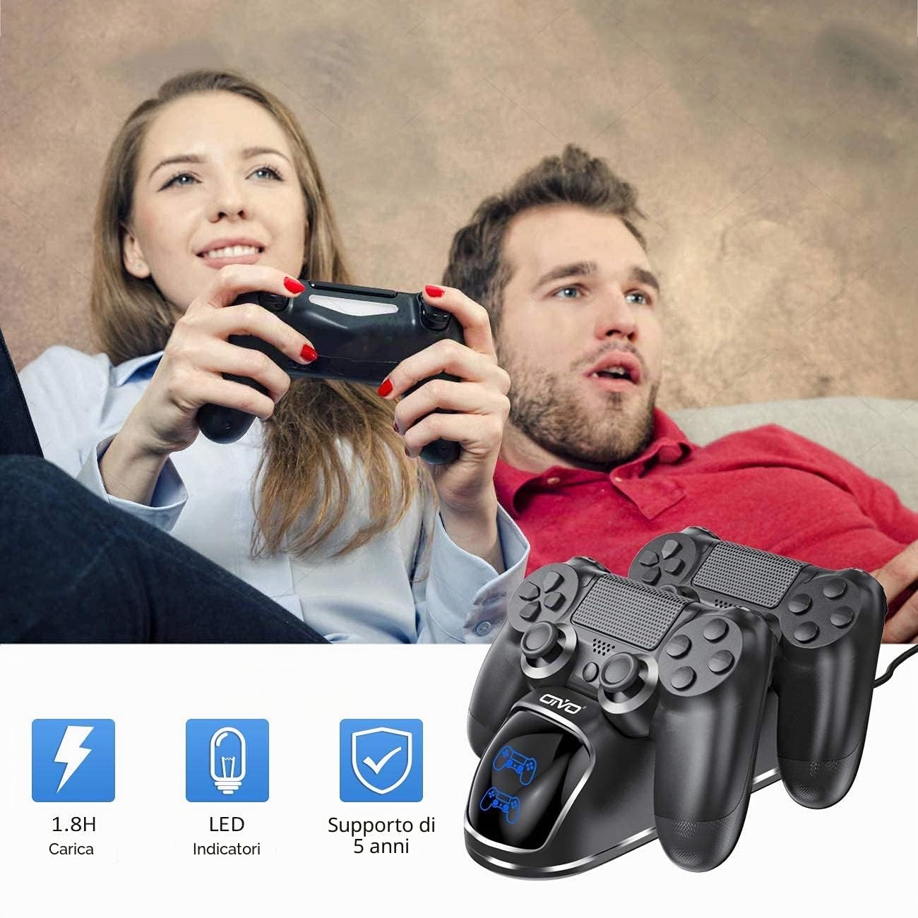 OIVO Caricatore Controller per Sony PS4, Stazione di Ricarica Controller PS 4 con Chip di Ricarica di 1,8 ore, Stazione Controllori per PS4/Pro/Slim