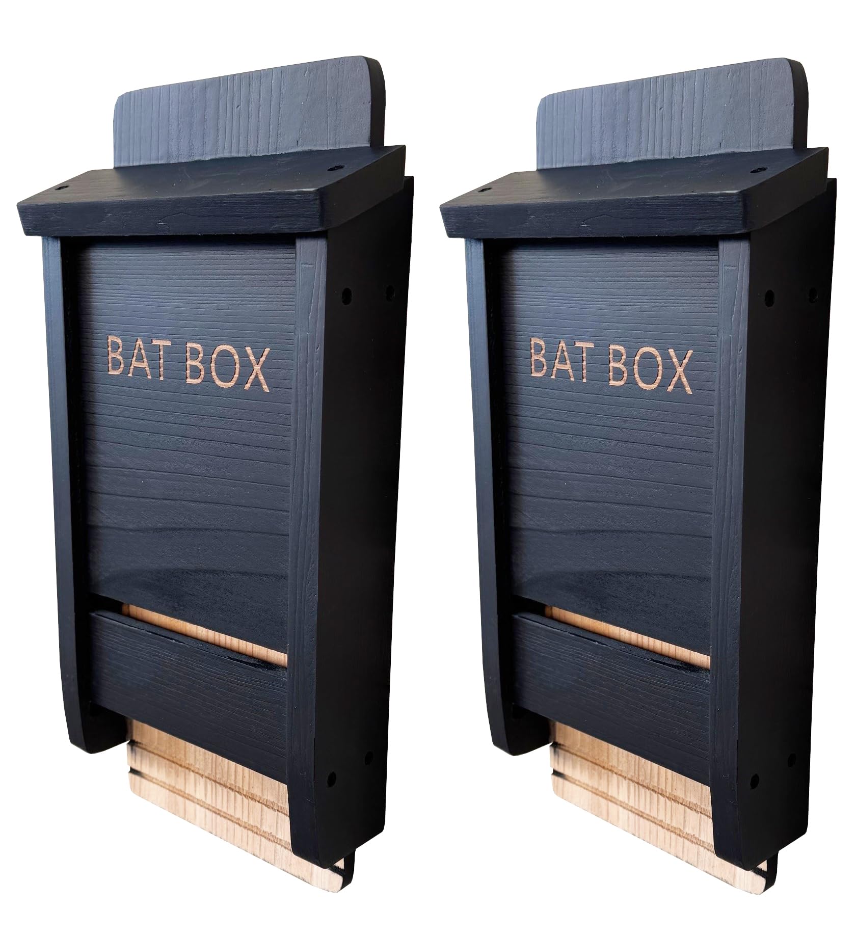 Selections Black Wooden Bat Nesting Roosting Box House with Gooved Interior - Pack of 2