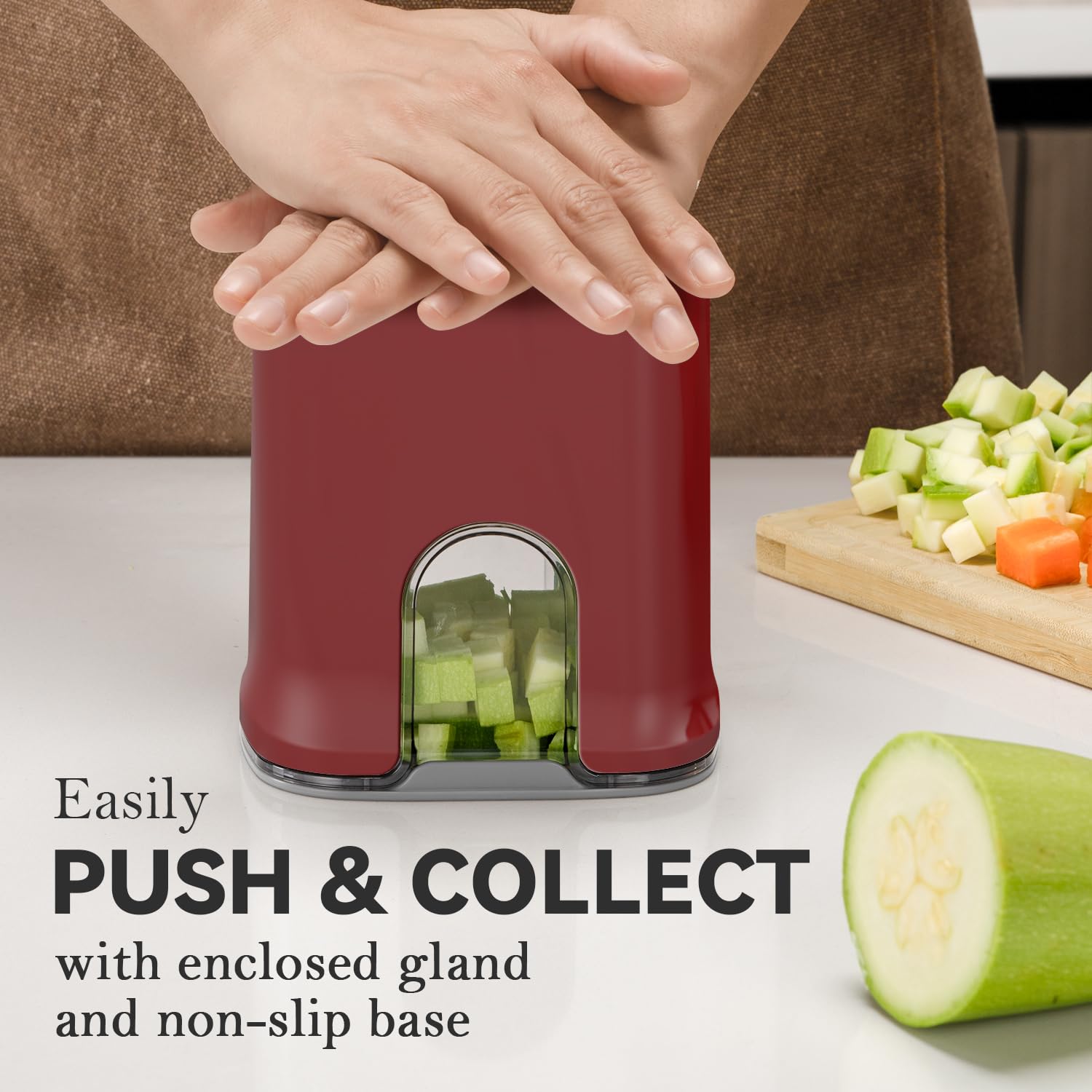 Picador multifuncional de verduras, color rojo, 3 cuchillas intercambiables, cortador de papas fritas con recipiente y caja de almacenamiento, picador de alimentos para pepino, tomate 4