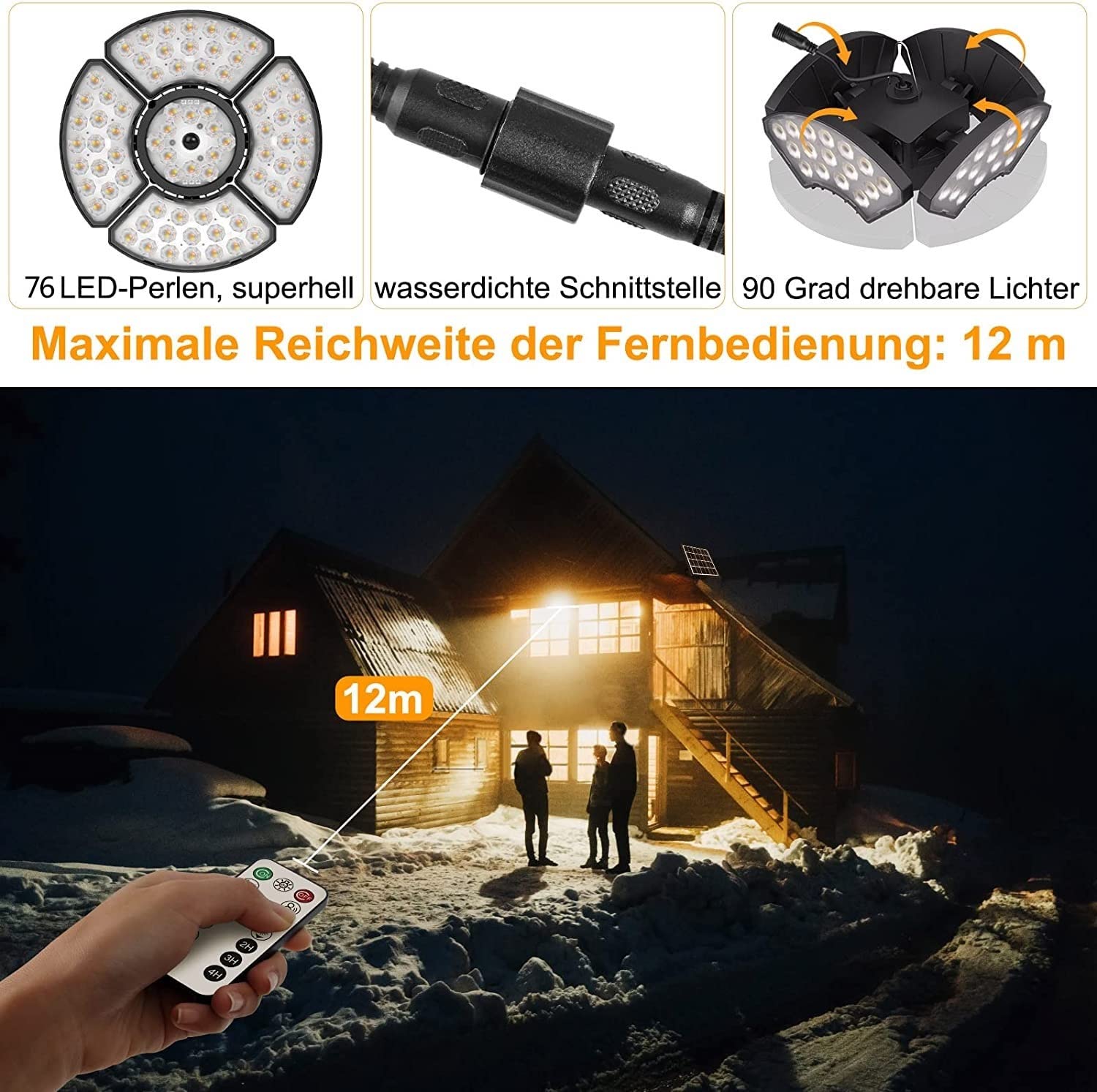 MEIKEE Solarlampen für Außen Innen Solar Hängelampen mit Bewegungsmelder | 76 LED Superhell 5 Modi 2500-6500K 270° Abstrahlwinkel Solar- und USB-Laden Solarleuchten für Pavillons, Garage, Lagerräume