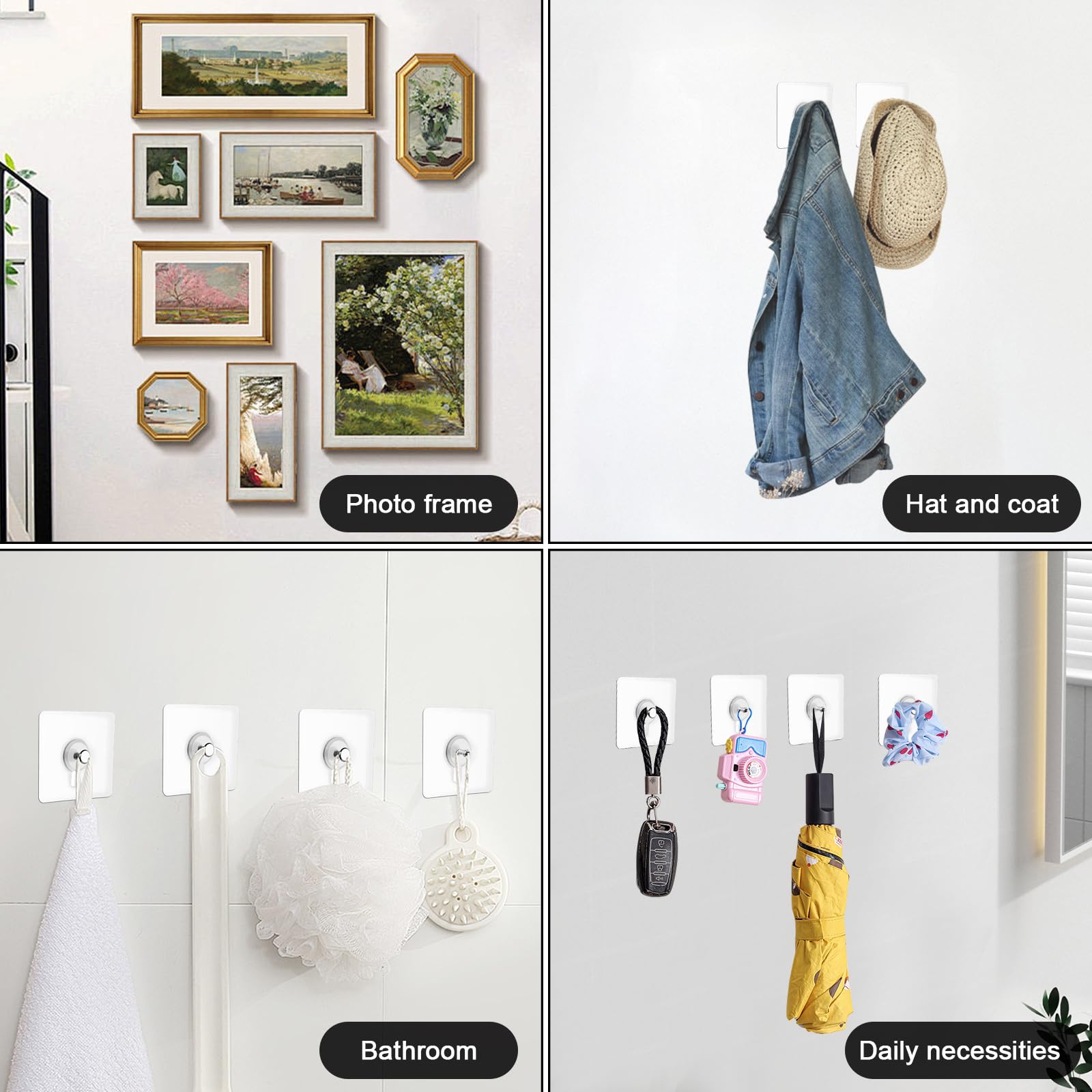 Ganchos Adhesivos Transparentes 4 Extra Fuertes Para Pared - Autoadhesivos Y Sin Dejar Marcas Sin Costuras