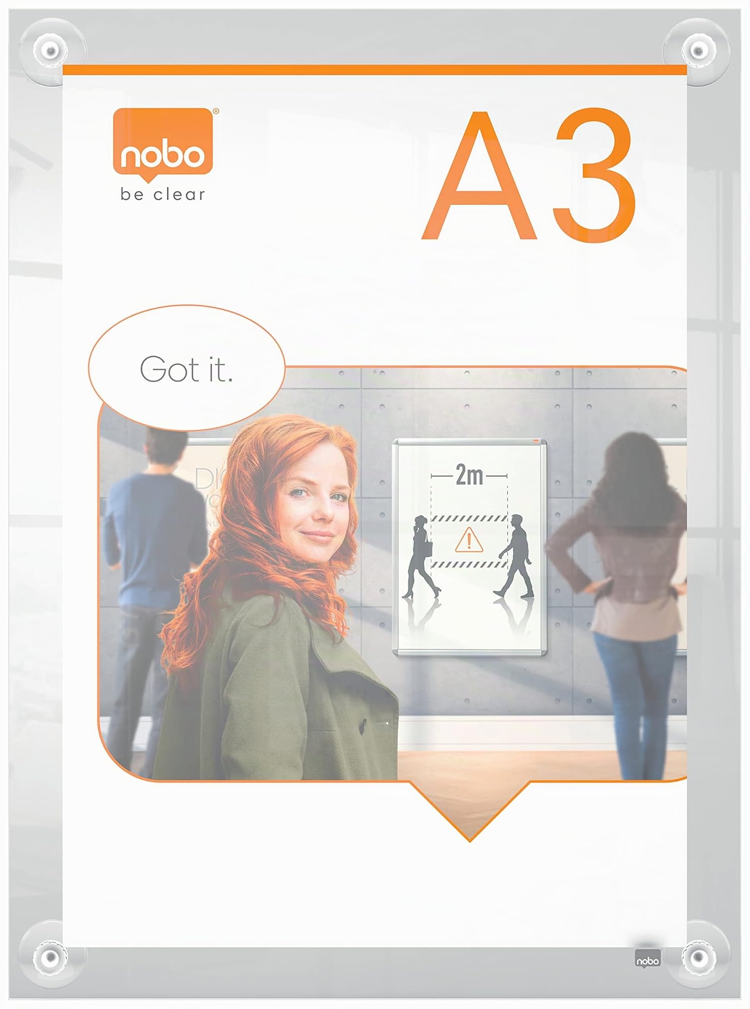 Nobo Cornice per Poster / Portafoto da Parete in Acrilico, Senza Cornice, con Fissaggio a Ventosa, Orientamento Verticale o Orizzontale in Formato A3 - Trasparente