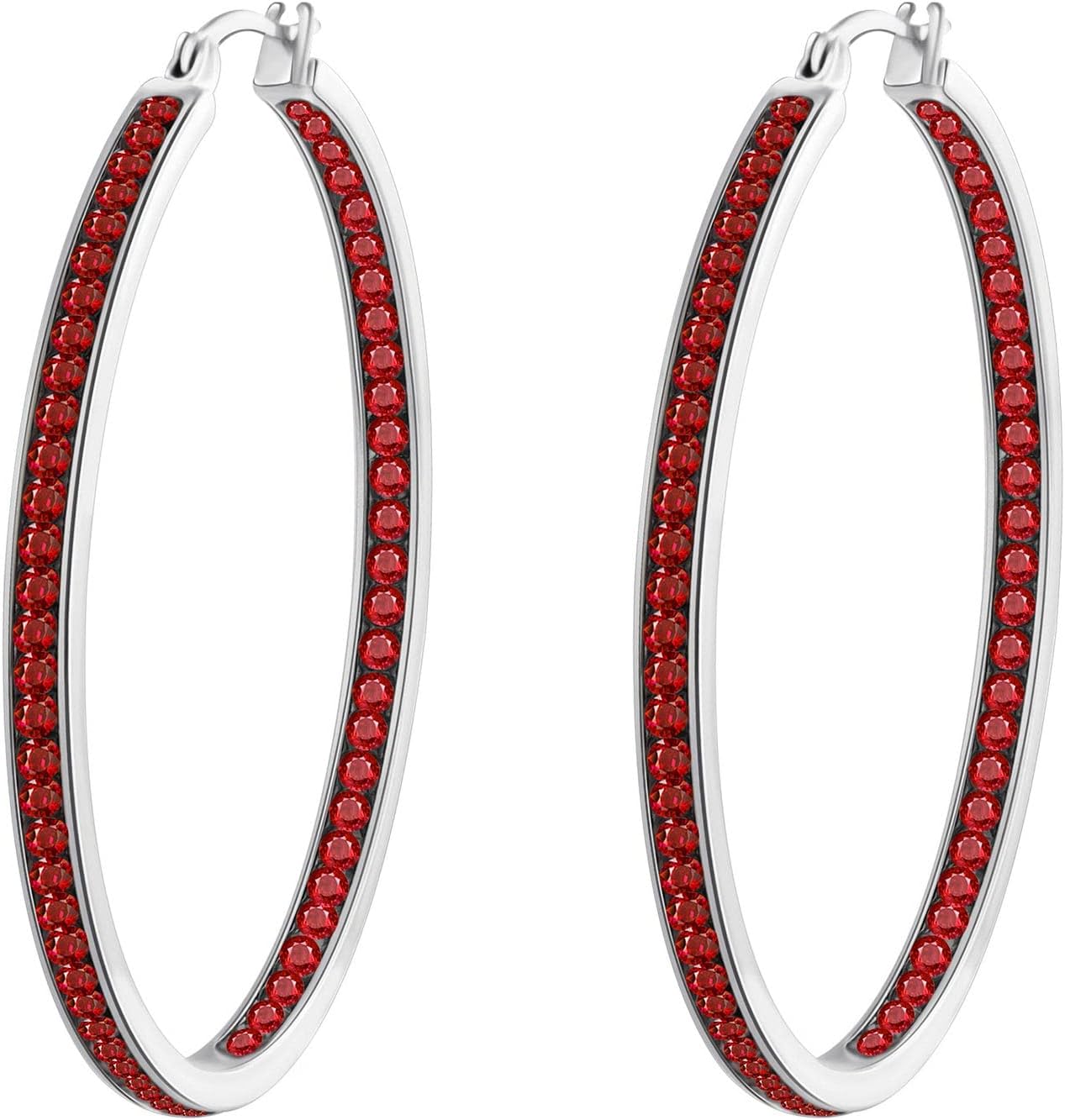 weinuo 2 Inch Stunning Stainless Steel Multi-colors Cubic Zirconia Hoop Earring for Women Hypoallergenic Jewelry for Sensitive Ears Large Big Hoop Earrings 50MM