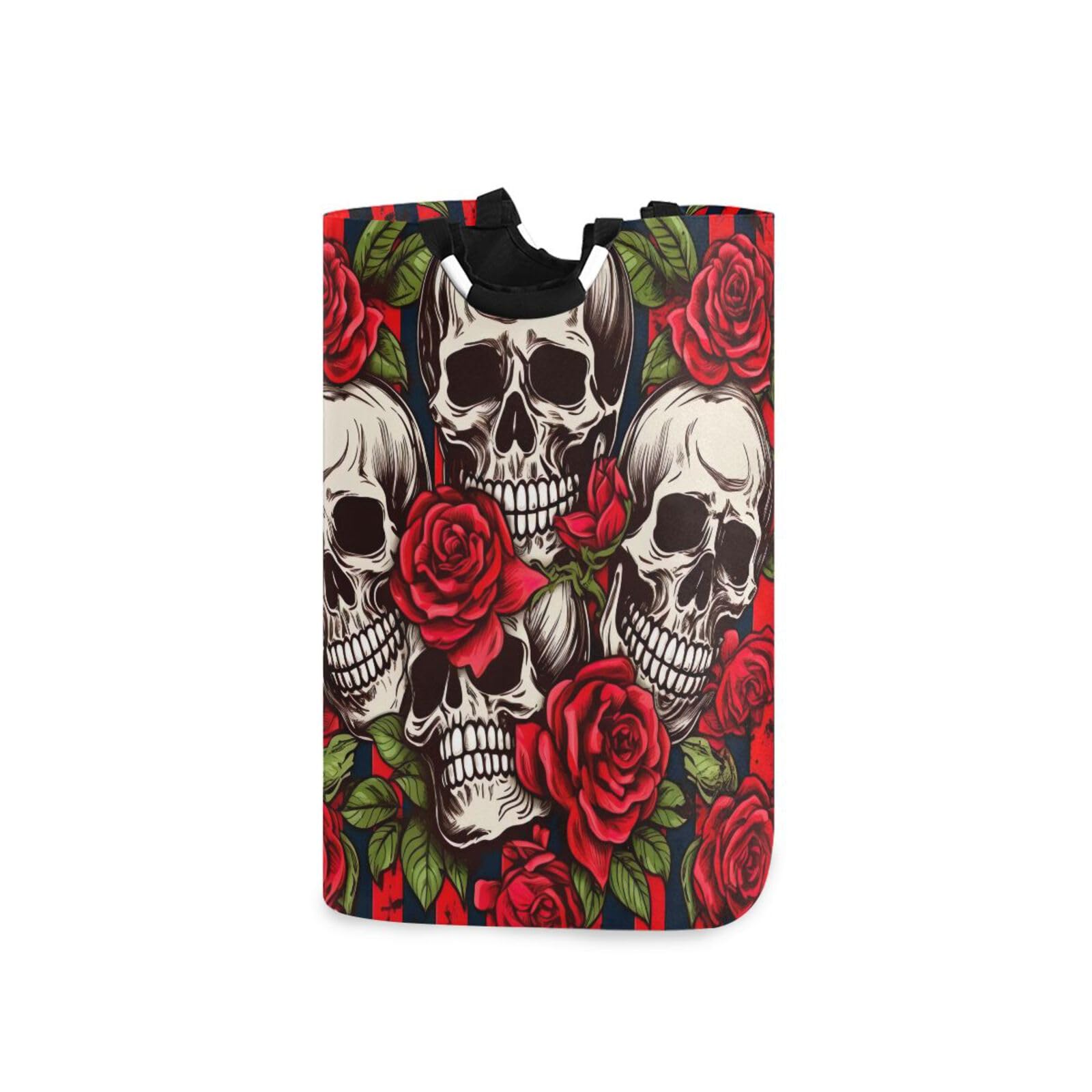 Jihqo Laundry Hamper Basket Roses Skulls Collapsible Nursery Storage Bin Waterproof Clothing Baskets for Home Bedroom Bathroom Washing Room