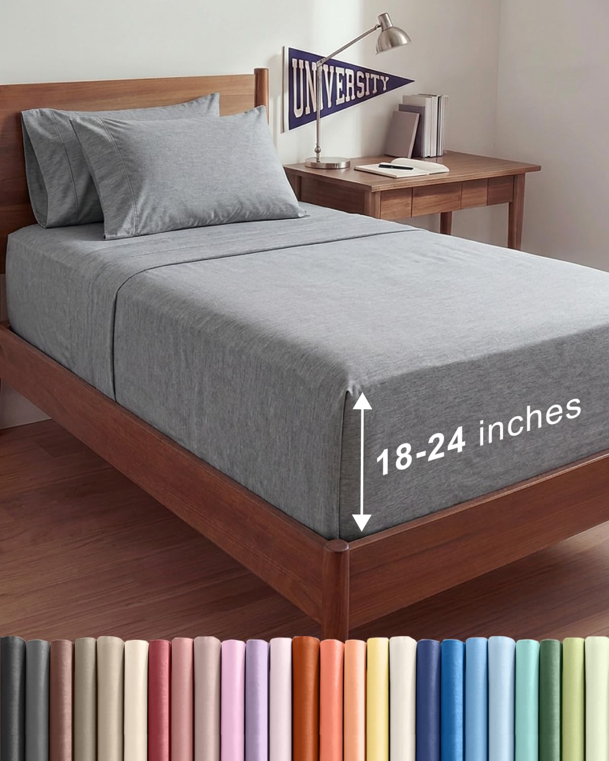 CGK Extra Deep Twin XL Sheet Set - 4pc College Dorm Room - Heathered Grey
