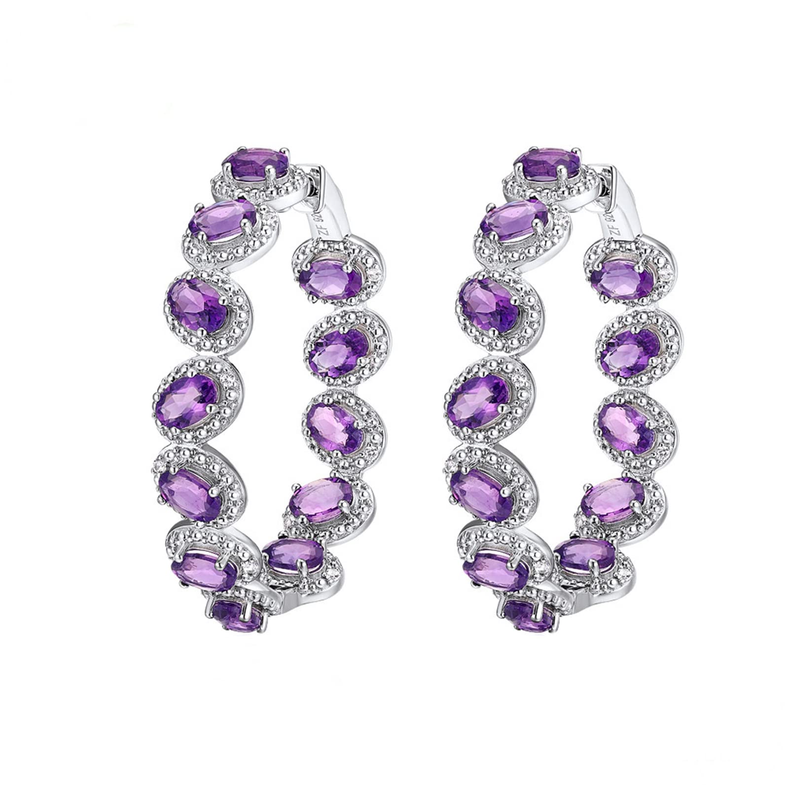 Epinki Orecchini Argento 925, Orecchini Donna Elegante Topazio Blu Ovale Orecchini Cerchio