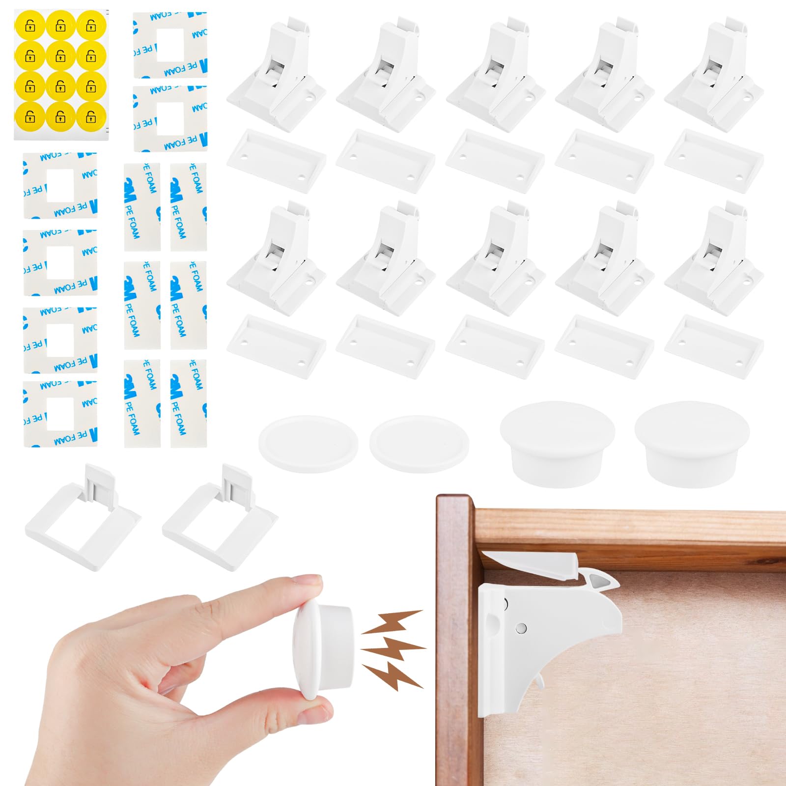 Kindersicherung Schrank, Magnetische Kindersicherung Schrank 10stk Schlösser mit 2stk Schlüssel, Kindersicherung Schubladen, Unsichtbare Kindersicherung, Schranksicherung Unsichtbar, Weiß