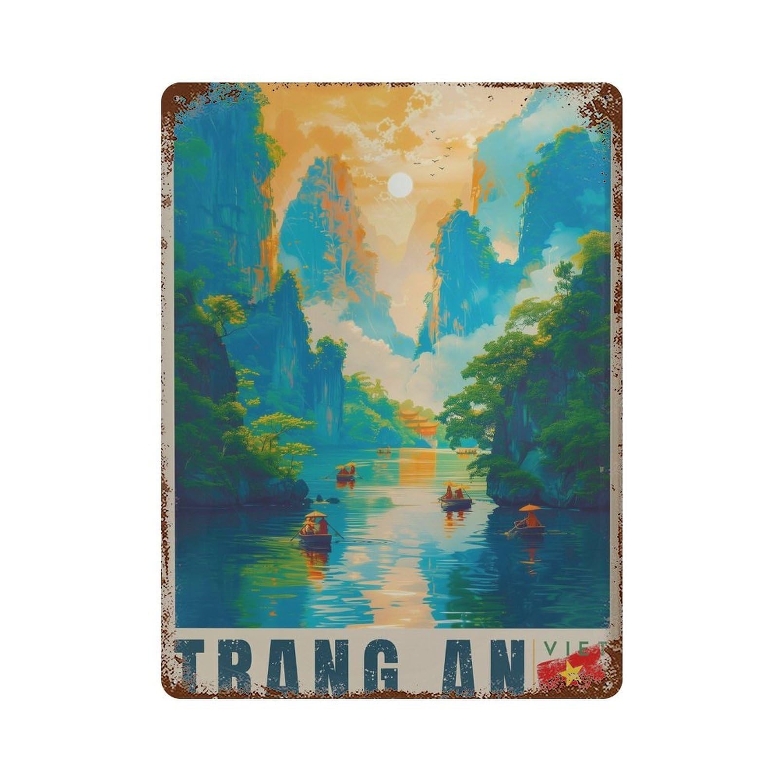 xiaoxiaoshen Trang An Vietnam Travel Ninh Binh Landscape Wall Decor Art Metal Tin Poster Modern Home Decor Art Home Bar Shop Decorations Vintage Sign 40x30cm