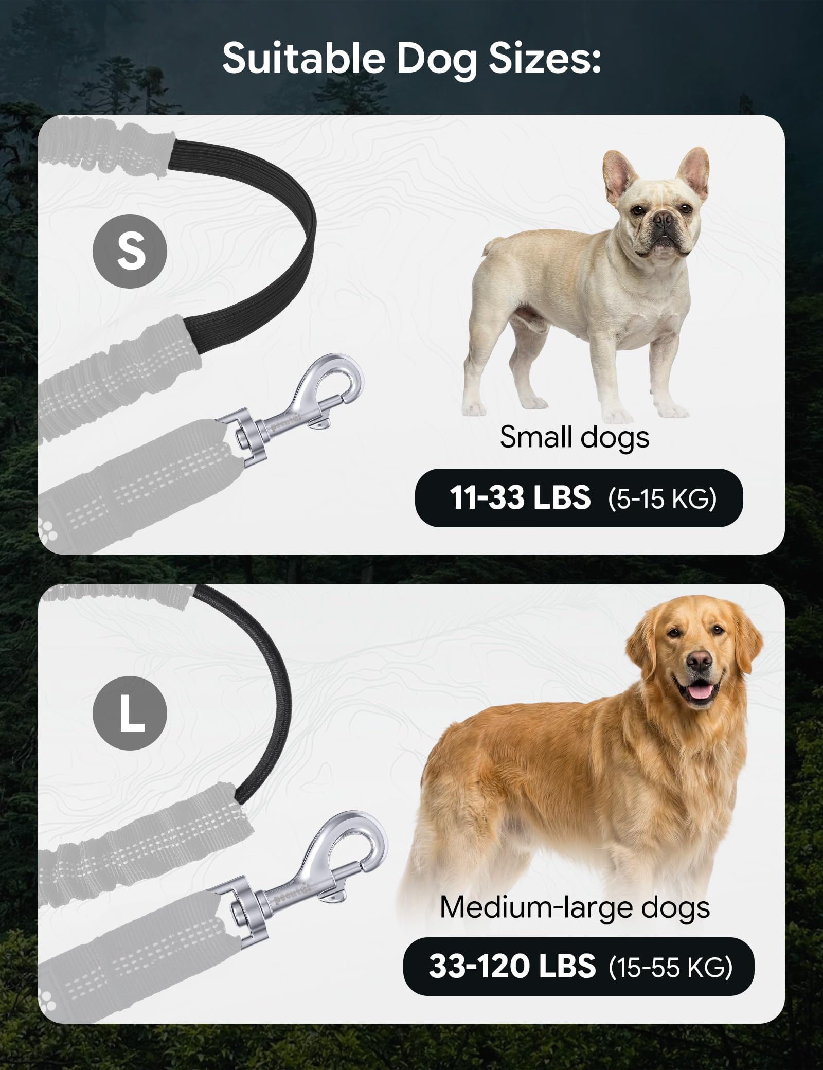 Pecute Correa Perro Cintura Manos Libres con Riñonera Impermeable, Correa Antitirones para Perros con Cuerda Elástica Amortiguadora, Doble Asa Reflectante para Correr Pasear Entrenar 15-55kg