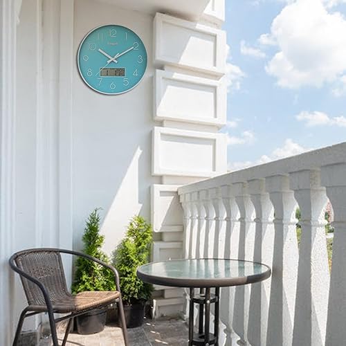 Miniatura 2 de Reloj de pared silencioso sin tictac, moderno, decorativo, funciona con pilas, con fecha y calendario para cocina, oficina (12 pulgadas, verde