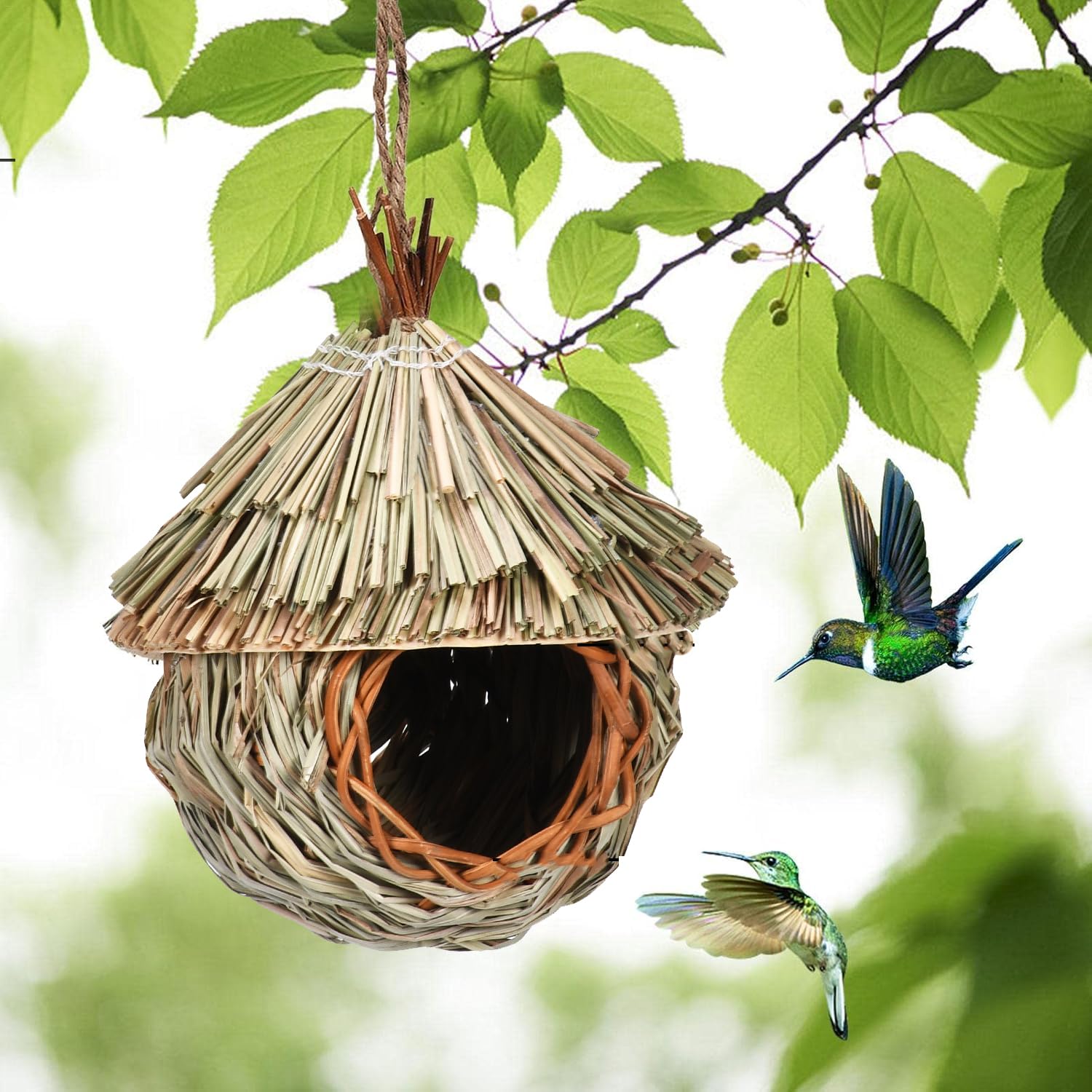 2 Pezzi Nido per Uccelli, Casetta per Uccelli, Casetta per Uccelli da Appendere, Natural Casa degli uccelli di paglia, Nido per Uccellini da Esterno, per Piccoli Uccelli Come Colibrì, 19x15 cm
