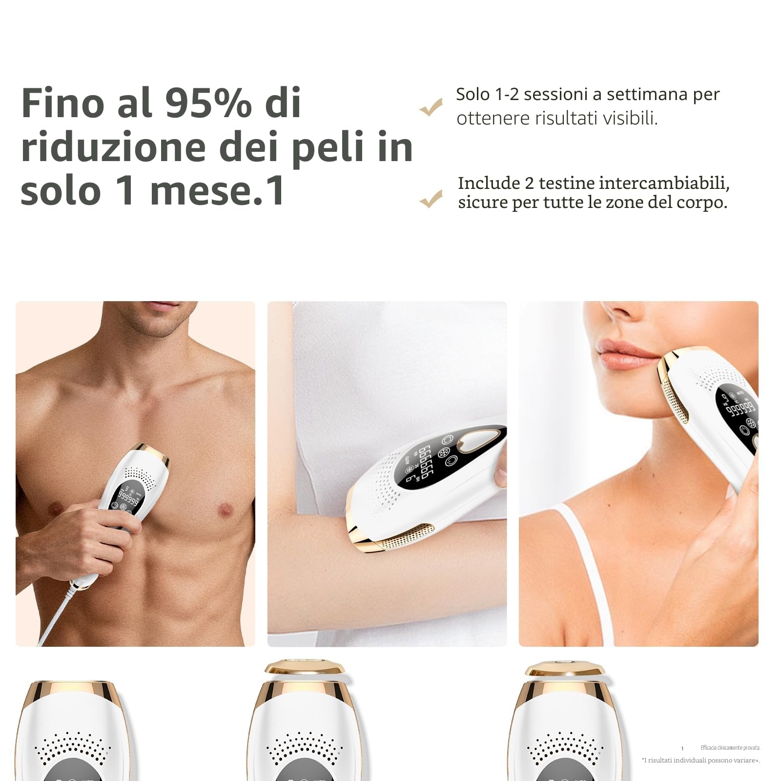 Epilatore Luce Pulsata 9 Livelli Con 6 Accessori, Epilatore Laser Peli Donna/Uomo Con Modalità Manuale E Automatica, Sensore Di Contatto, Funzione Ice Cool per,Bianco