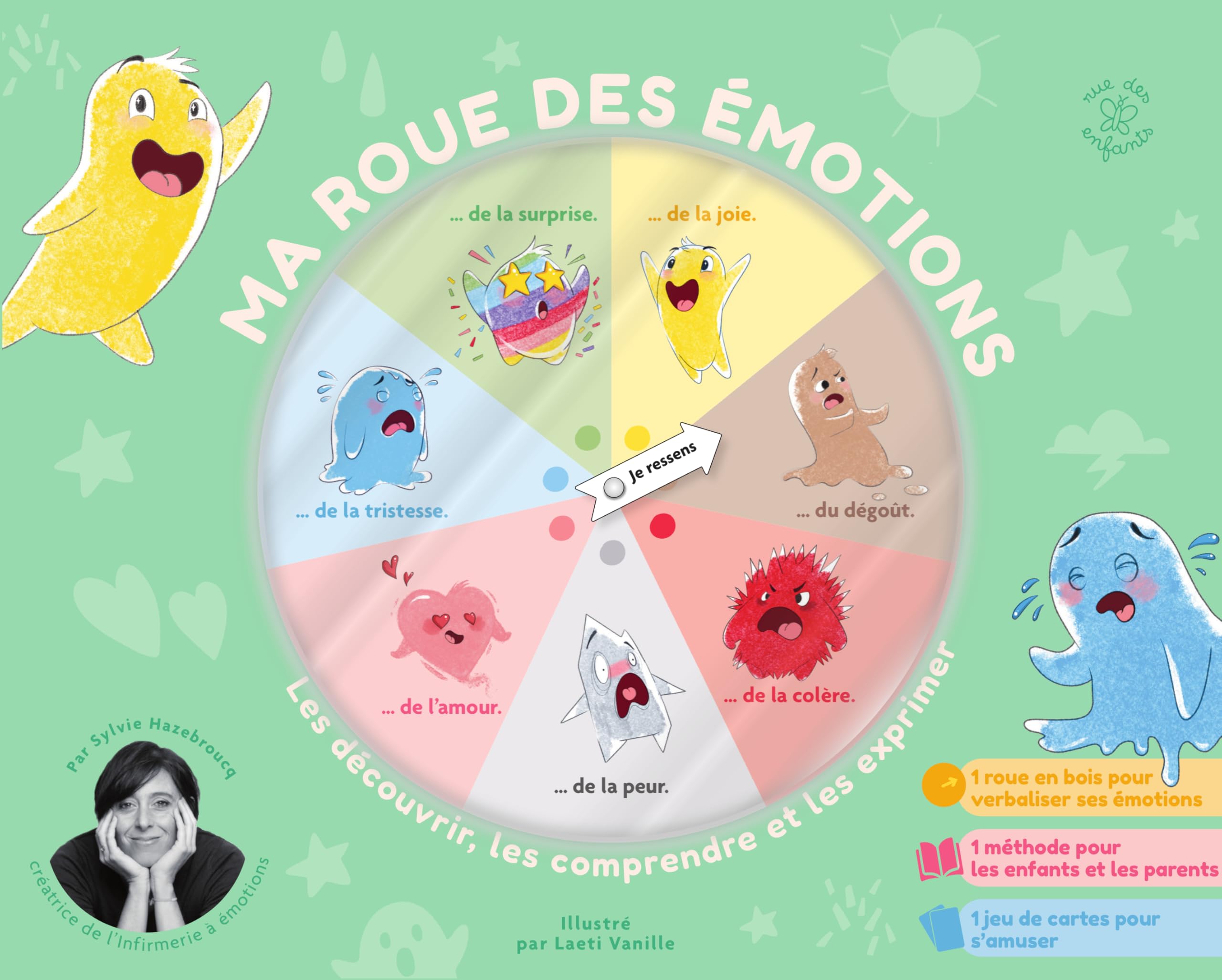 Coffret - Ma roue des émotions : les découvrir, les comprendre et les exprimer: Avec un livre de 64 pages, un jeu de 7 familles et une roue en bois