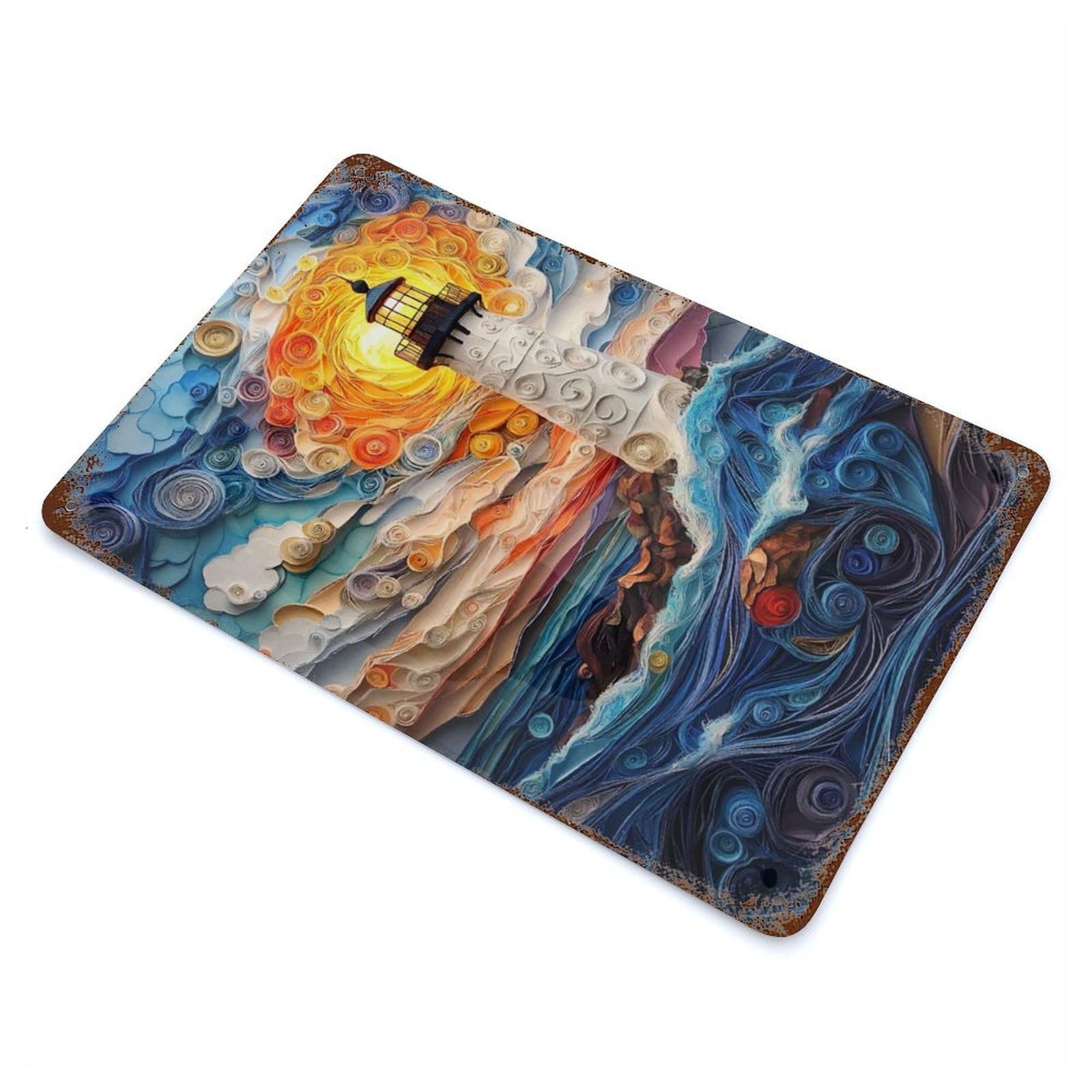 Papercraft Lighthouse Sunset Vintage Metal Tin Sign 11.8"x7.9", Ideal for Cafe, Home Bar And Lounge Decor