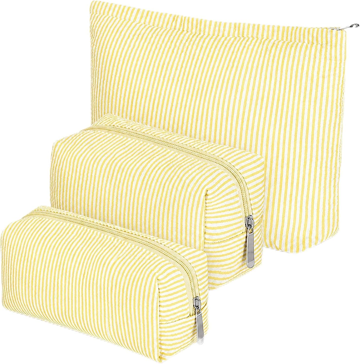 3 PCS Makeup Bag Set for Women,Cute Striped Cosmetic Bag & Makeup Pouch