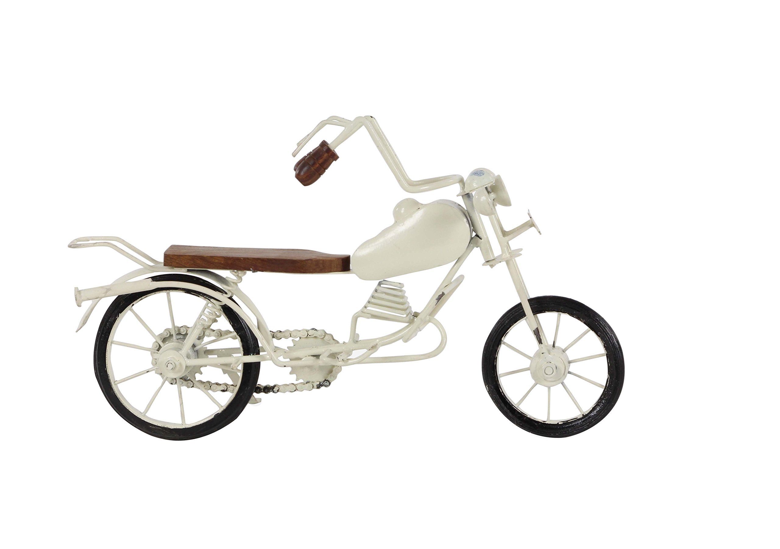 Deco 79 27366 Vintage Iron Mango Wood Motorbike Model Sculpture, 9" x 16", White/Black/Brown