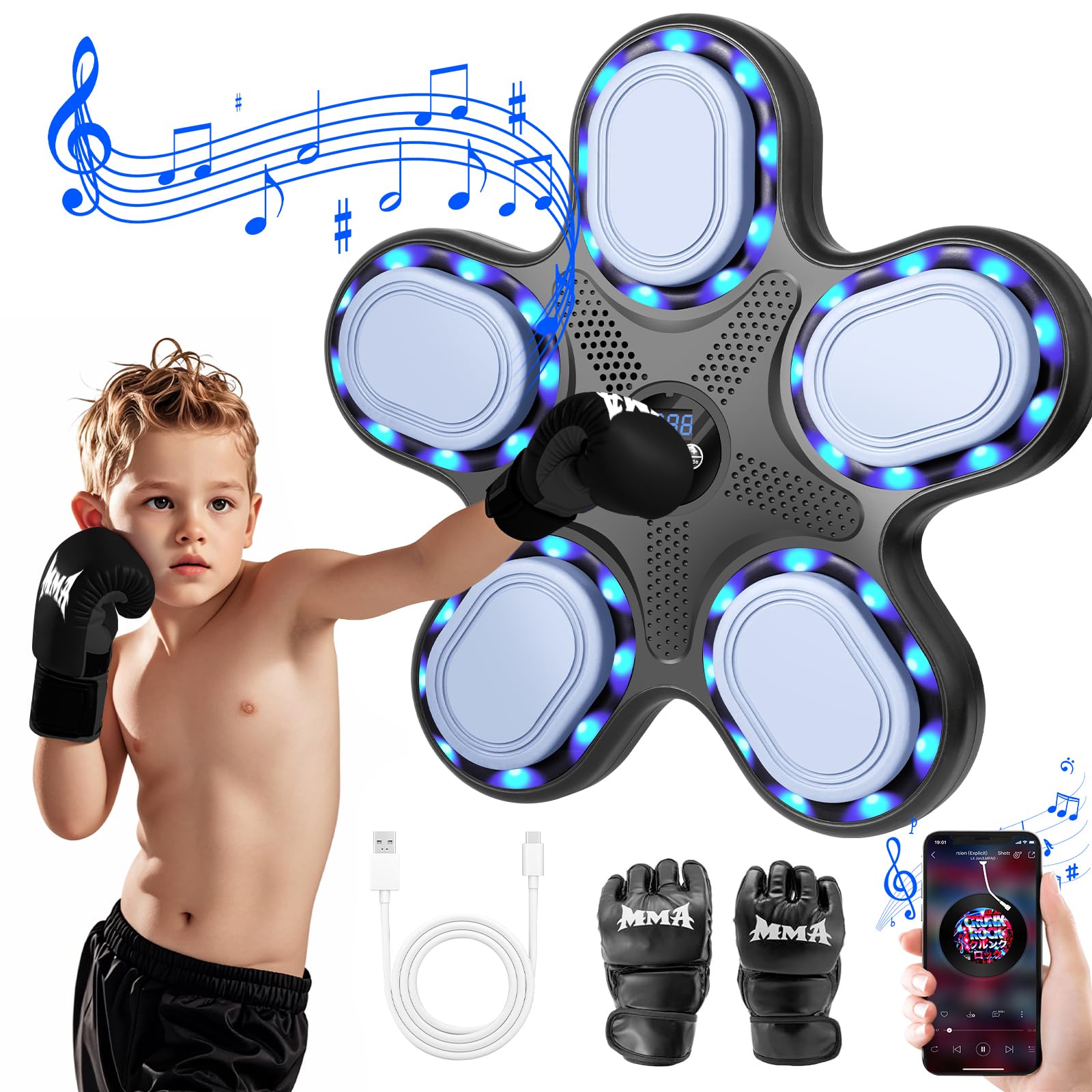 Music Boxing Machine for Kids, Smart Bluetooth Boxing Machine with Boxing Gloves Wall Mounted, Music Boxing Target Workout Punching Equipment for Home