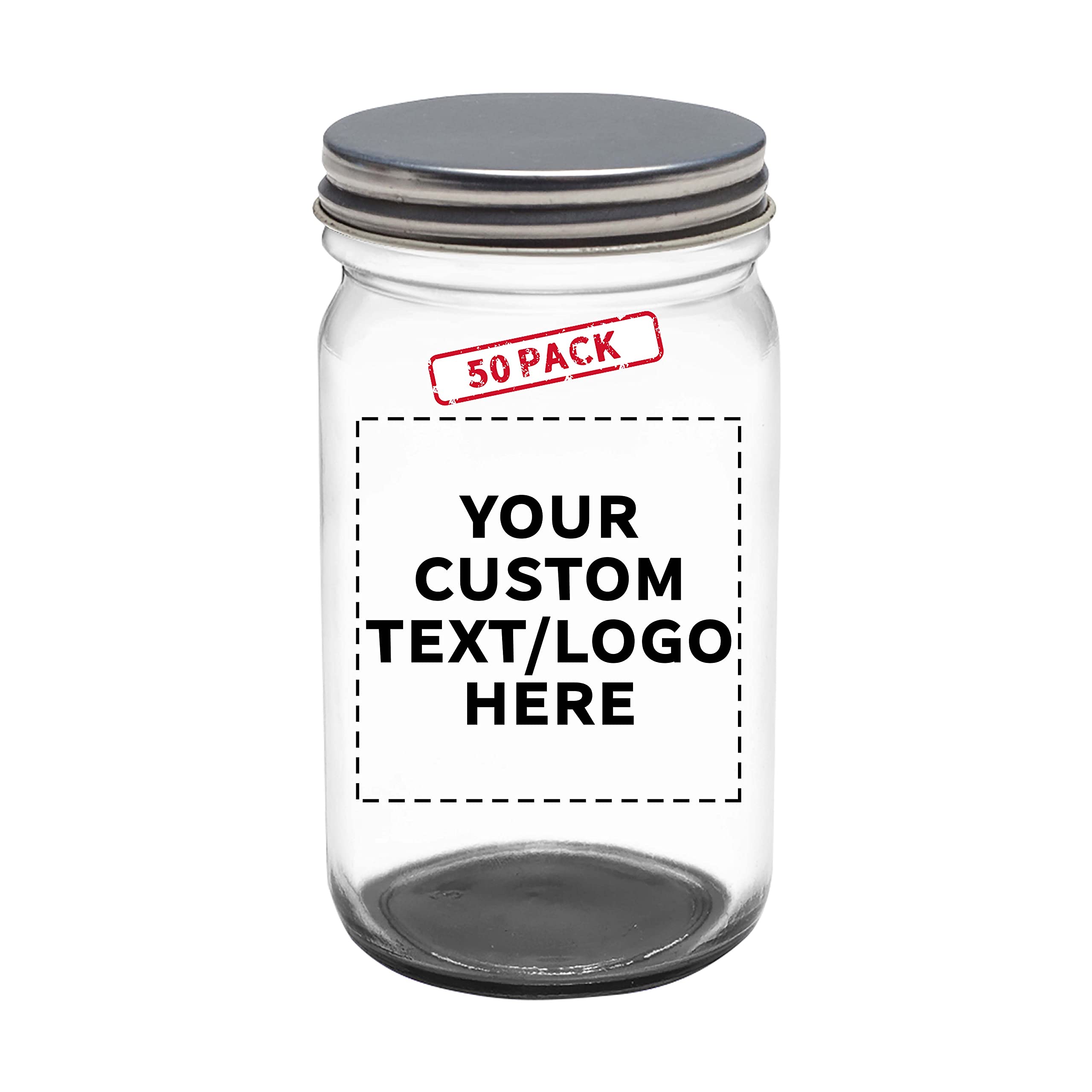 DISCOUNT PROMOS Custom Small Mason Jars with Lids Set 8 oz. Set of 50, Personalized Bulk Pack - Glass Jars for Overnight Oats, Candies, Fruits,