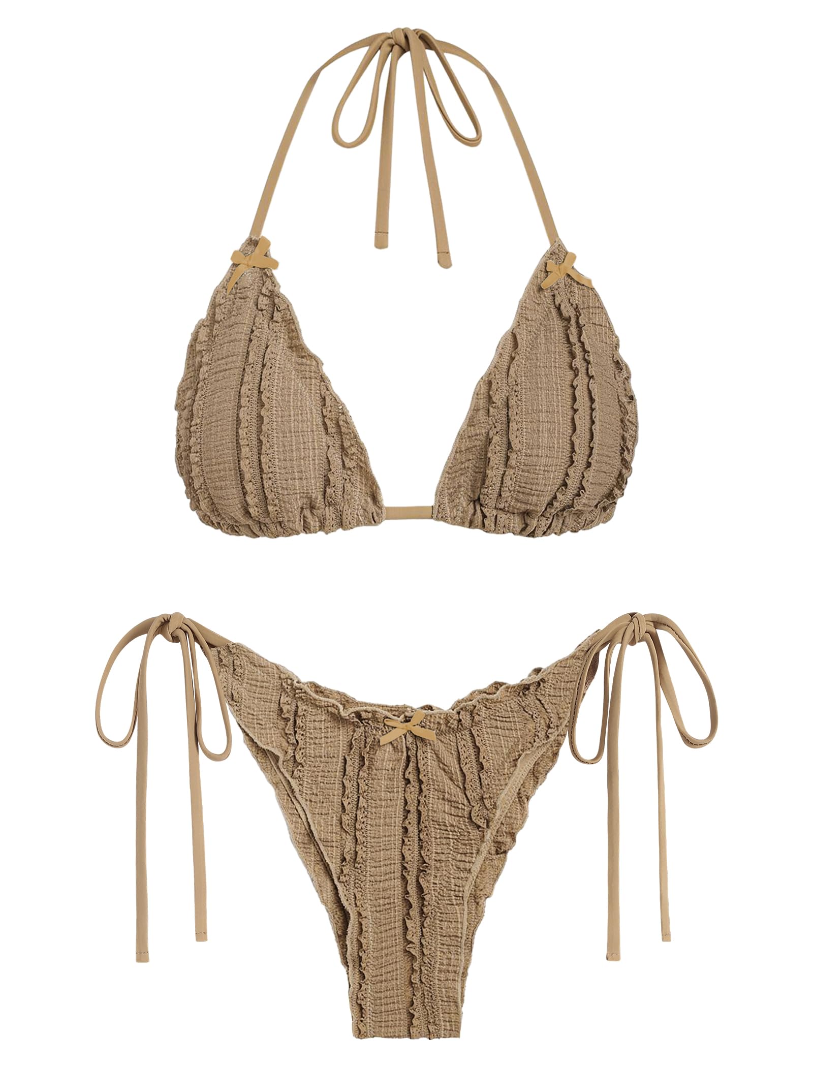 ZAFUL Women's Sexy Halter Bikini Sets Ditsy Floral Print Color Block Triangle Thong Bikini Swimsuit Two Piece Bathing Suits