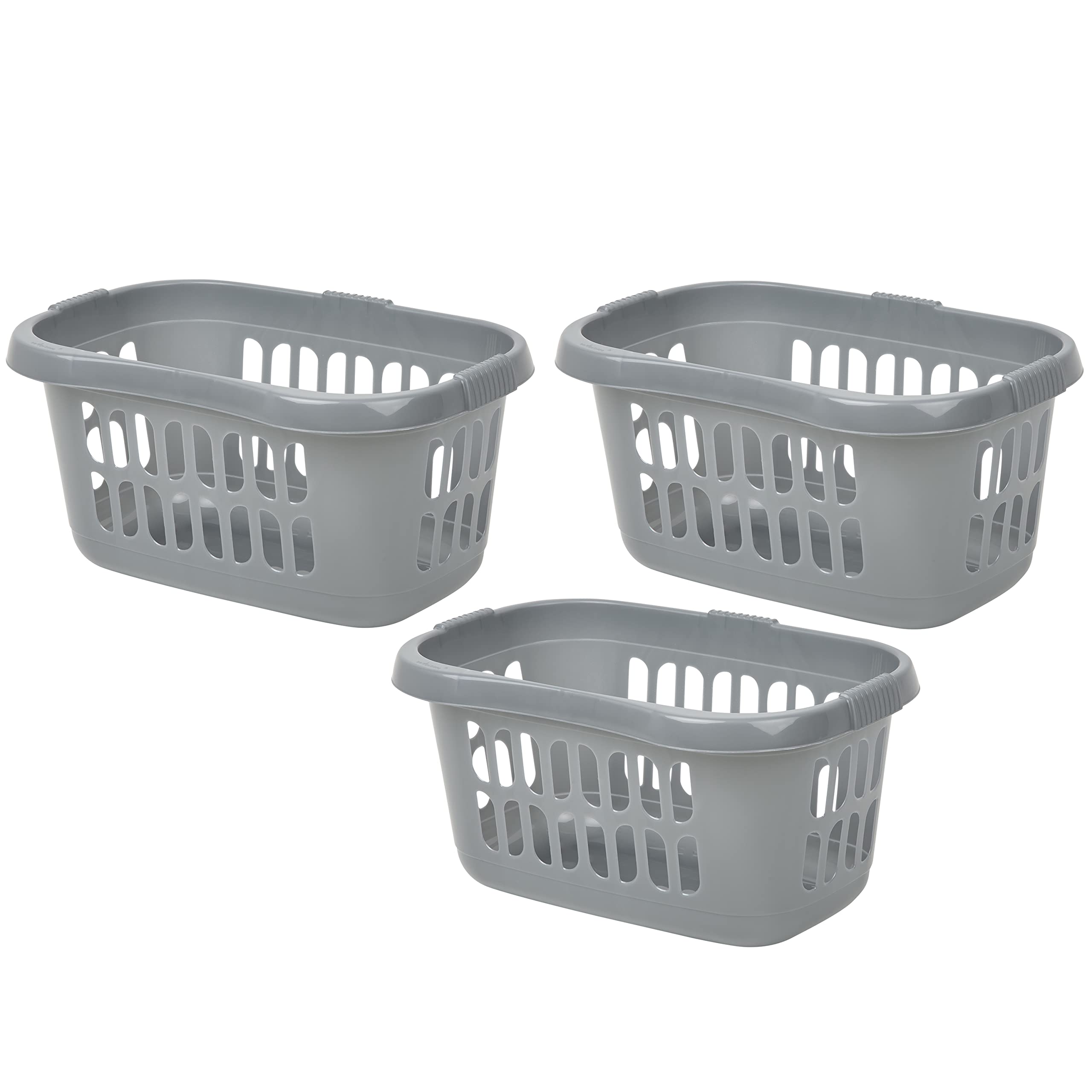 M1ss Silver 3X 60 Litre Hipster Laundry Basket High Grade Plastic Washing Clothes Linen Storage Bin Tidy Household