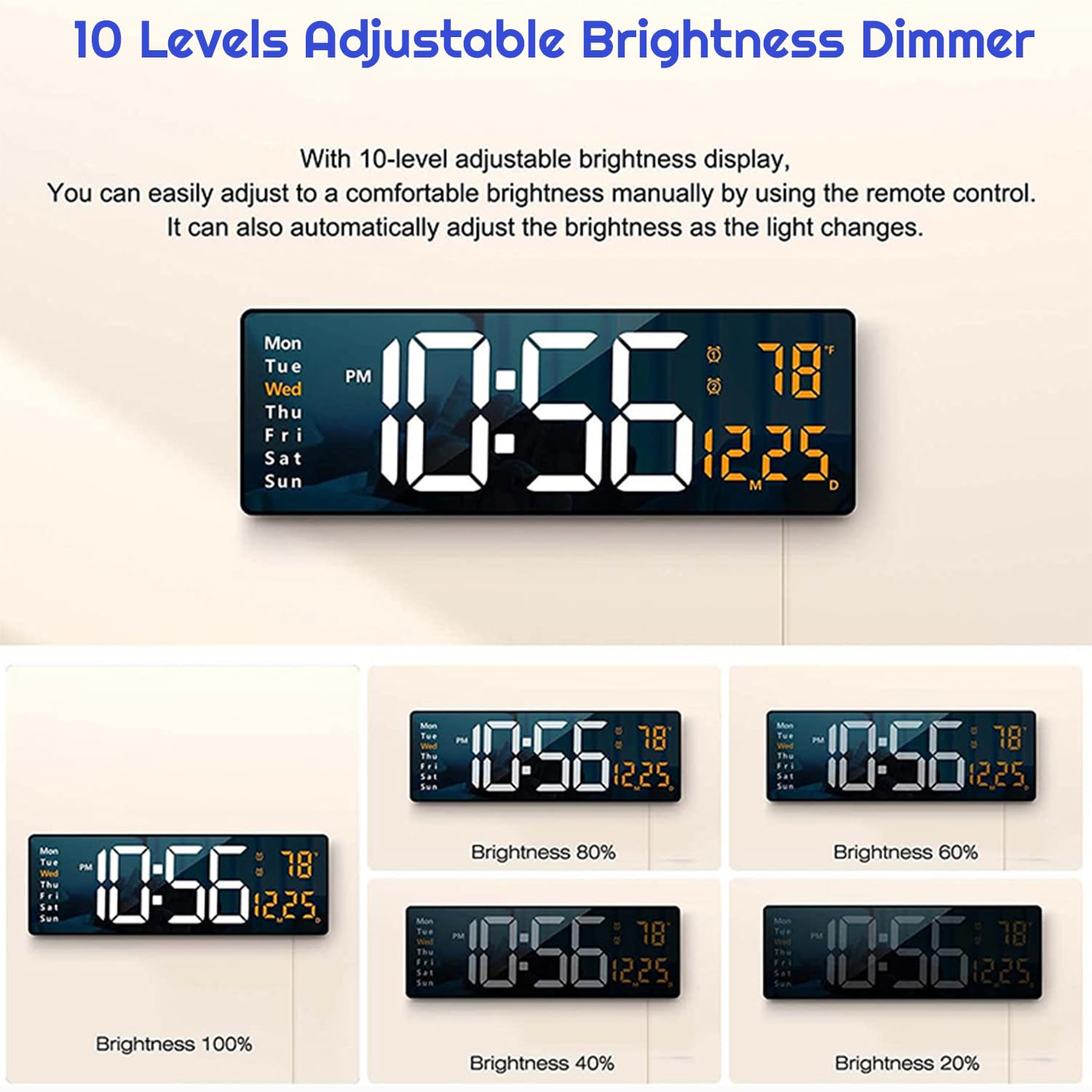 TriLine LED Large Digital Wall Clock for Living Room Bedroom with Remote Control, 16 Inch LED Desk Clock Temperature, Date - Image 4