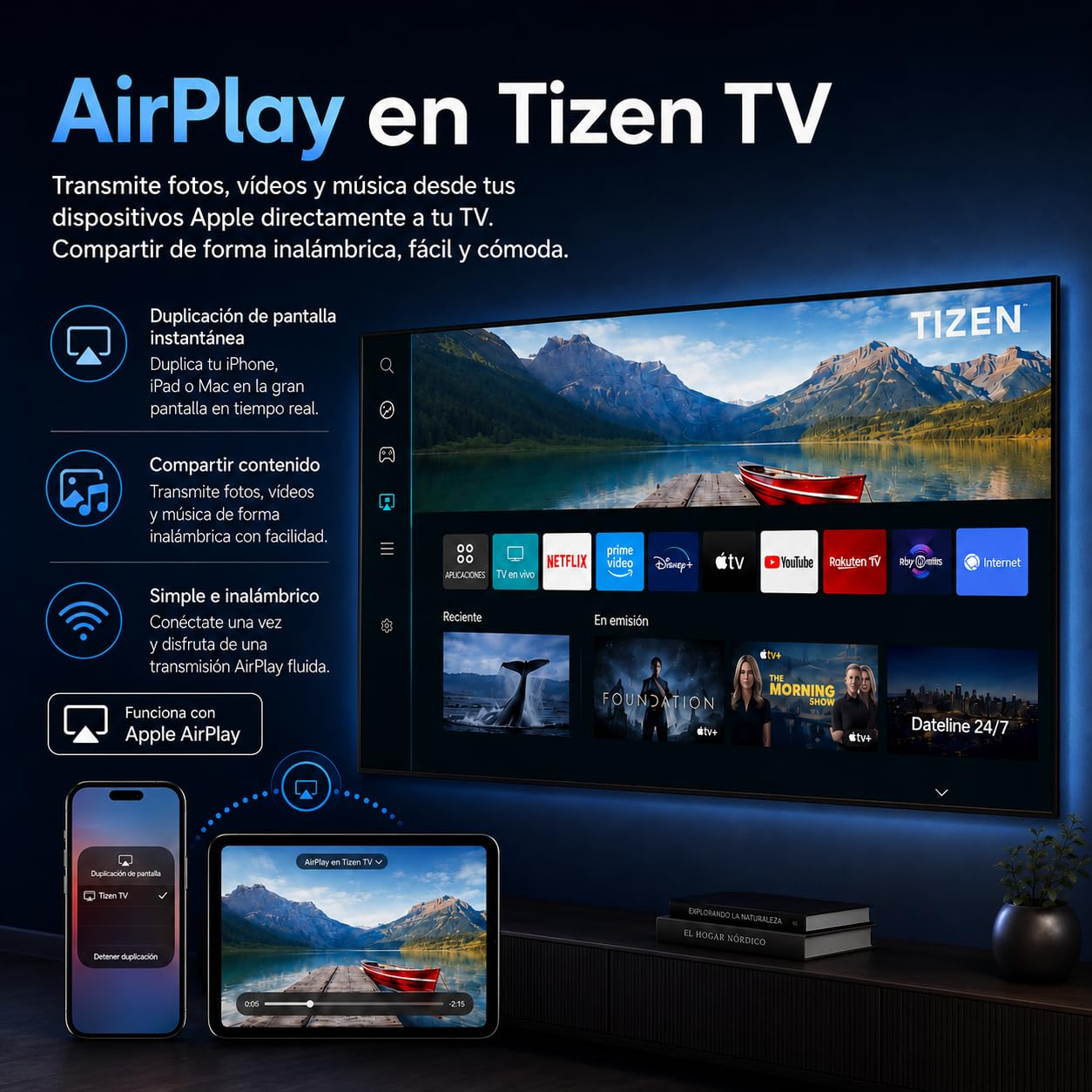TuTu TU25Q1FQ-T8 Smart TV 25 Pulgadas (64 cm), QLED Full HD Televisor con Tizen OS, Wi-Fi, Bluetooth, App Store, Airplay, Sintonizador Digital, Prime Video, Netflix, Pluto TV y Más