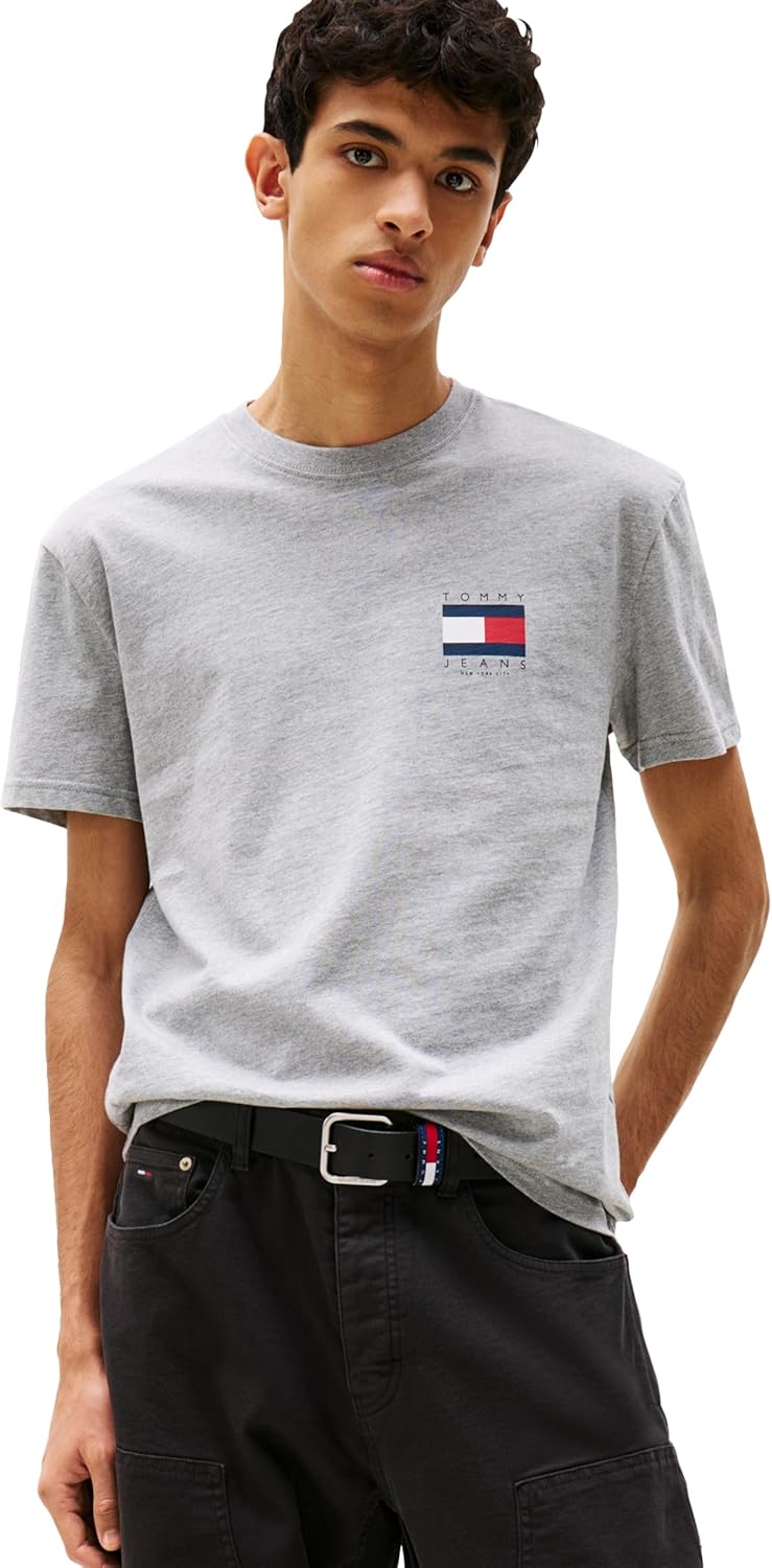 Tommy Jeans Mens Short Sleeve Cotton Graphic T-Shirts with Printed Flag Design