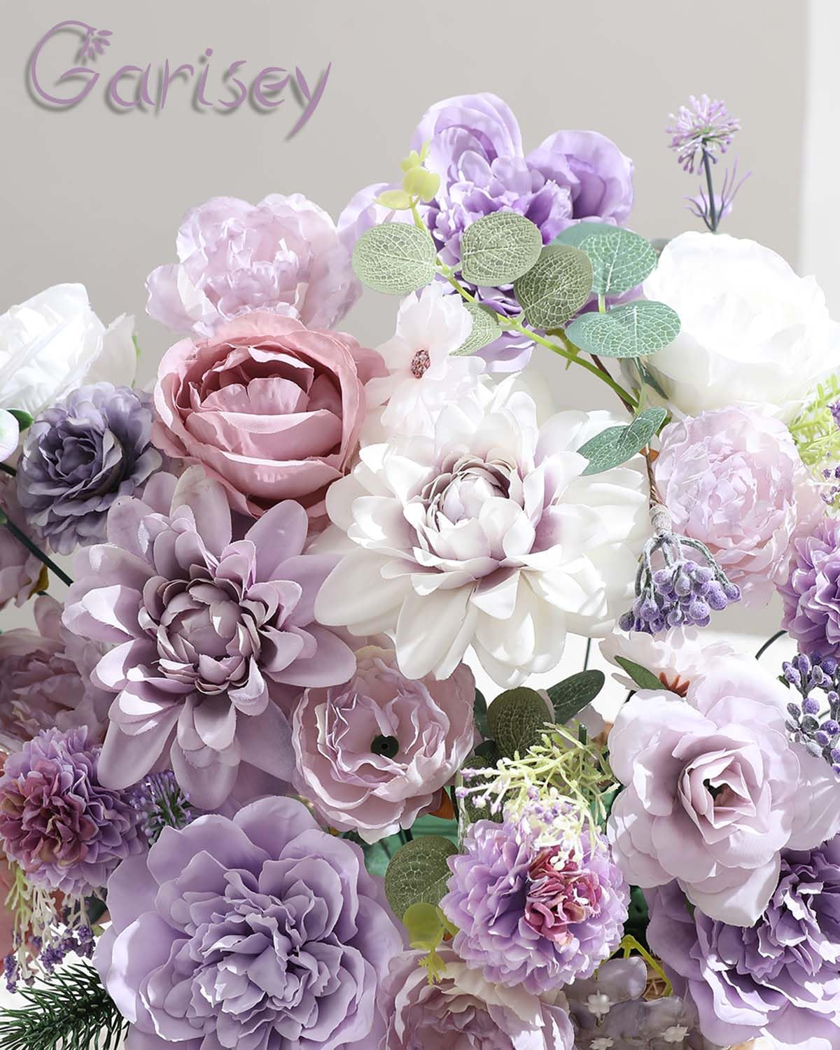 Garisey Künstliche Blumen Kombi-Box Set für DIY Hochzeit Blumenstrauß Arrangements Brautdusche Party Home Dekorationen (Weiß Lila Pfingstrose)