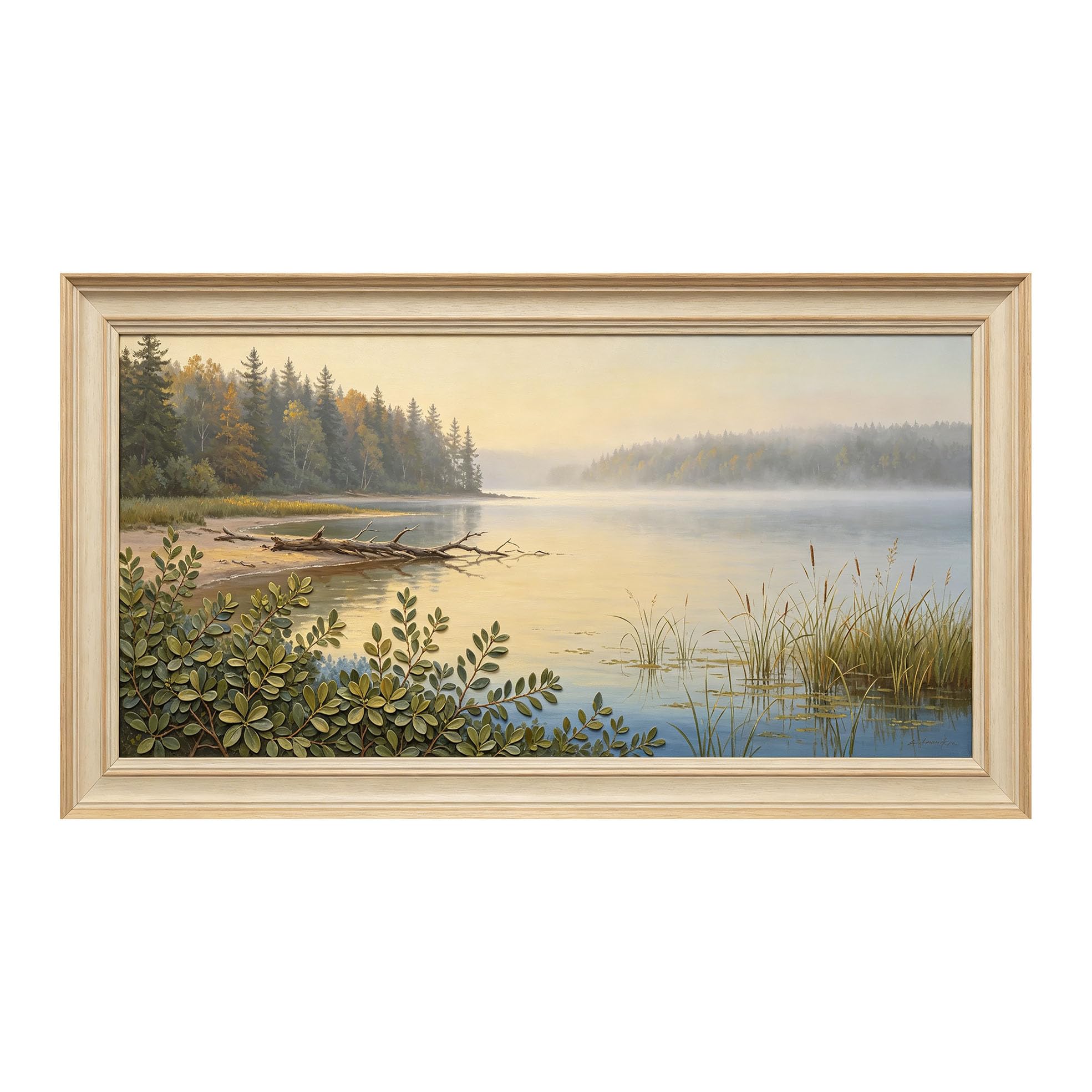 Yzpallescene 3D Framed Wall Art 50cm×100cm Misty Lake Seascape Impressionist Oil Painting Large Size SelfAdhesive Removable Wall Decor Prints Artwork for Living Room Bedroom Office