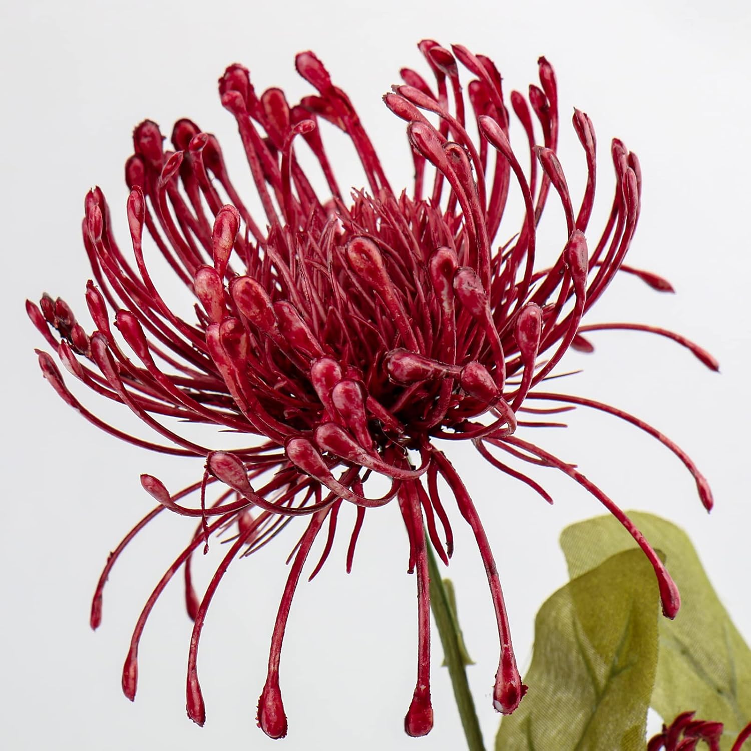 Hollyone 33" Red Artificial Mums Flowers Faux Chrysanthemum Flowers 2Pcs Spider Mum Flower Arrangement Spring Summer Pincushion Flower with 3 Heads Long Stem for Centerpiece Bouquet Home Decor - Image 3